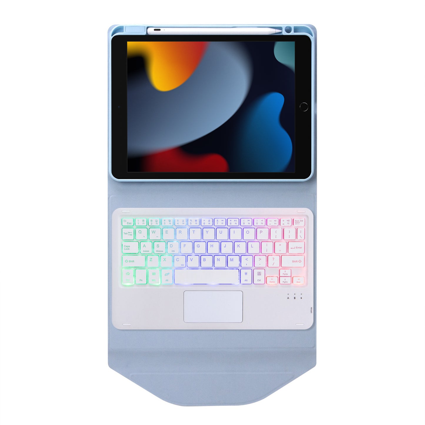 Z102B-AS For iPad 10.2 (2021)/(2019)/(2020) Detachable 3-Color Backlit Bluetooth Keyboard with TouchPad Protective Case Anti-Drop Tablet Cover Built-in Pencil Slot