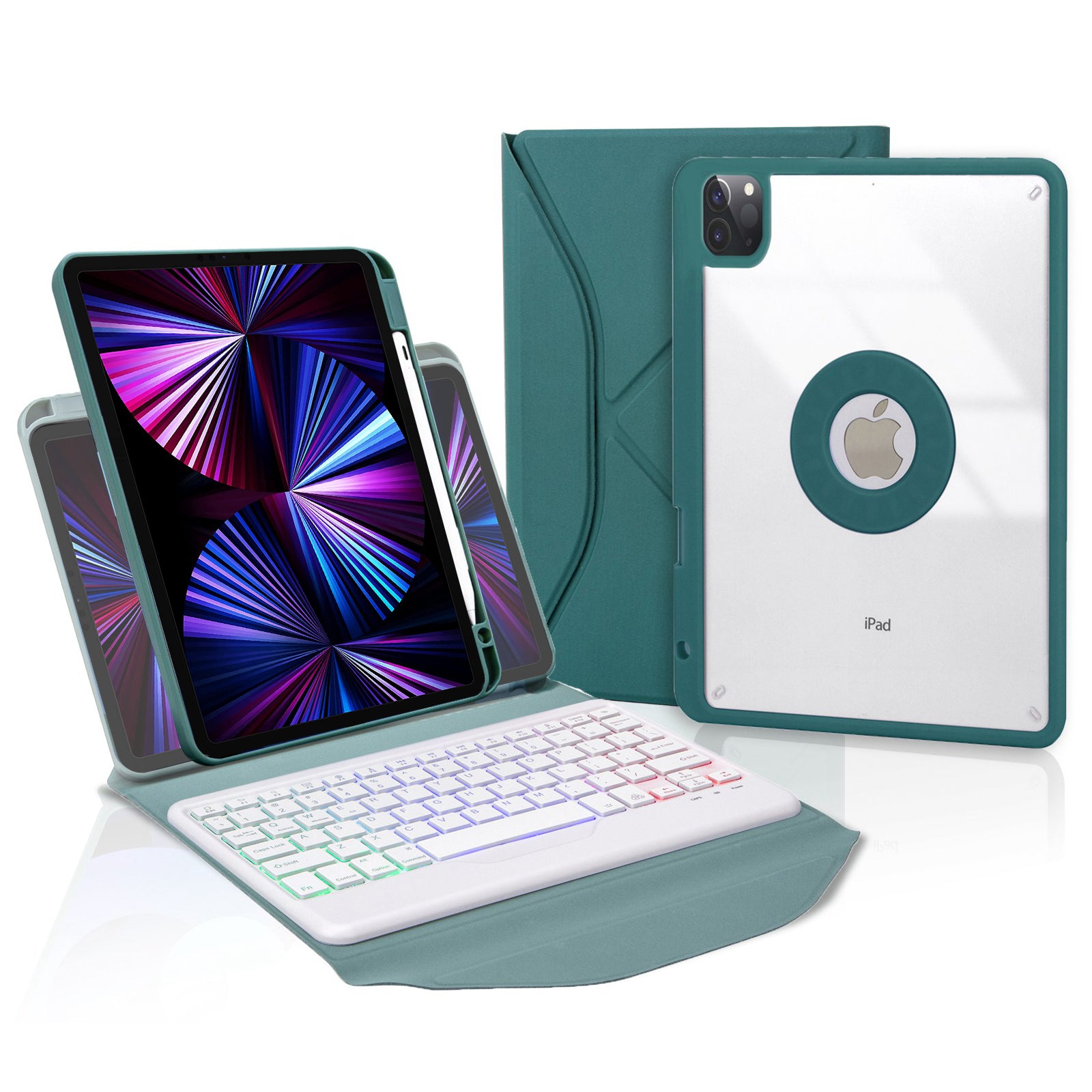 Z11BS For iPad Pro 11-inch (2018)/(2020)/(2021) 3-Color Backlit Bluetooth Keyboard Case Anti-Drop Protective Cover Pencil Slot Design Tablet Case