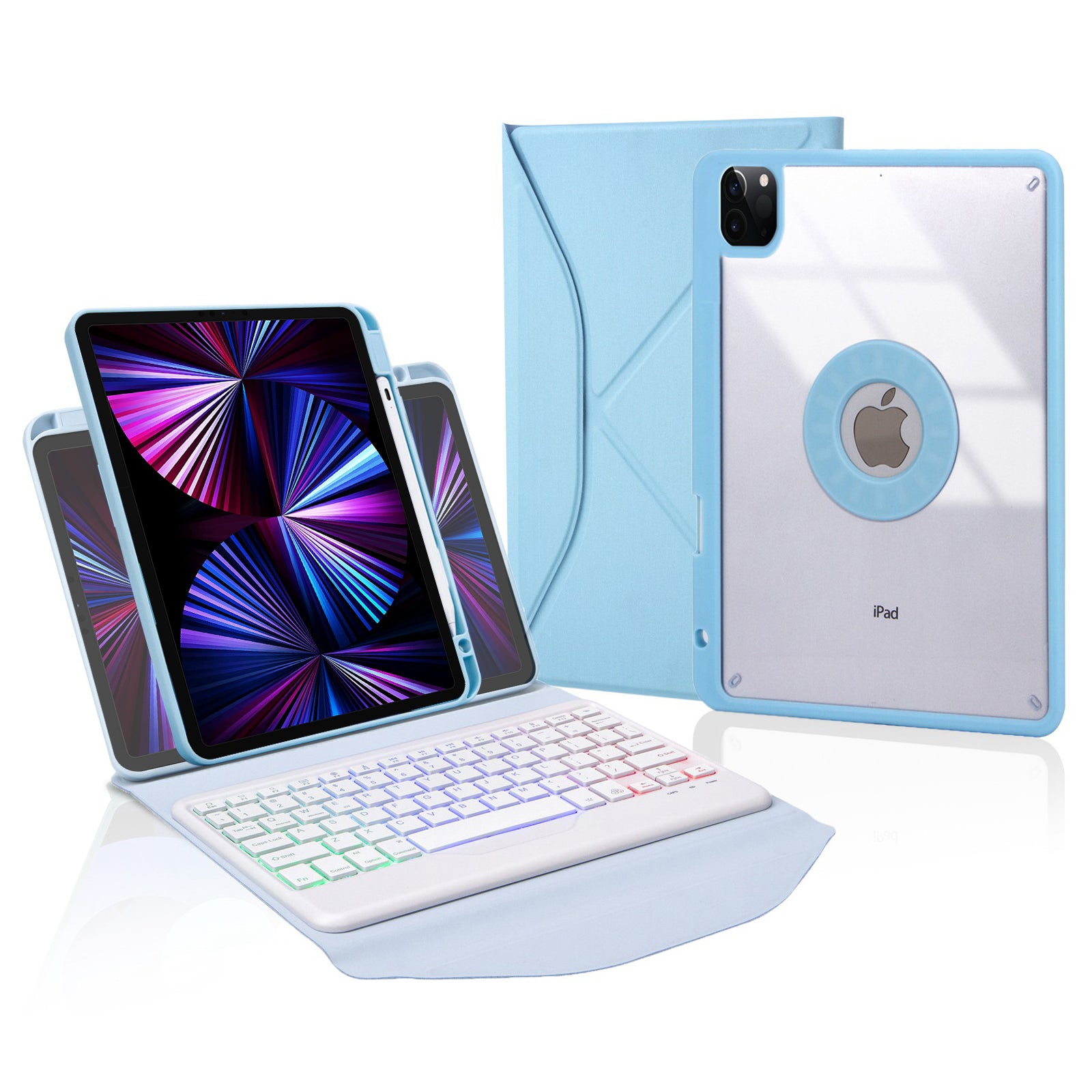 Z11BS For iPad Pro 11-inch (2018)/(2020)/(2021) 3-Color Backlit Bluetooth Keyboard Case Anti-Drop Protective Cover Pencil Slot Design Tablet Case
