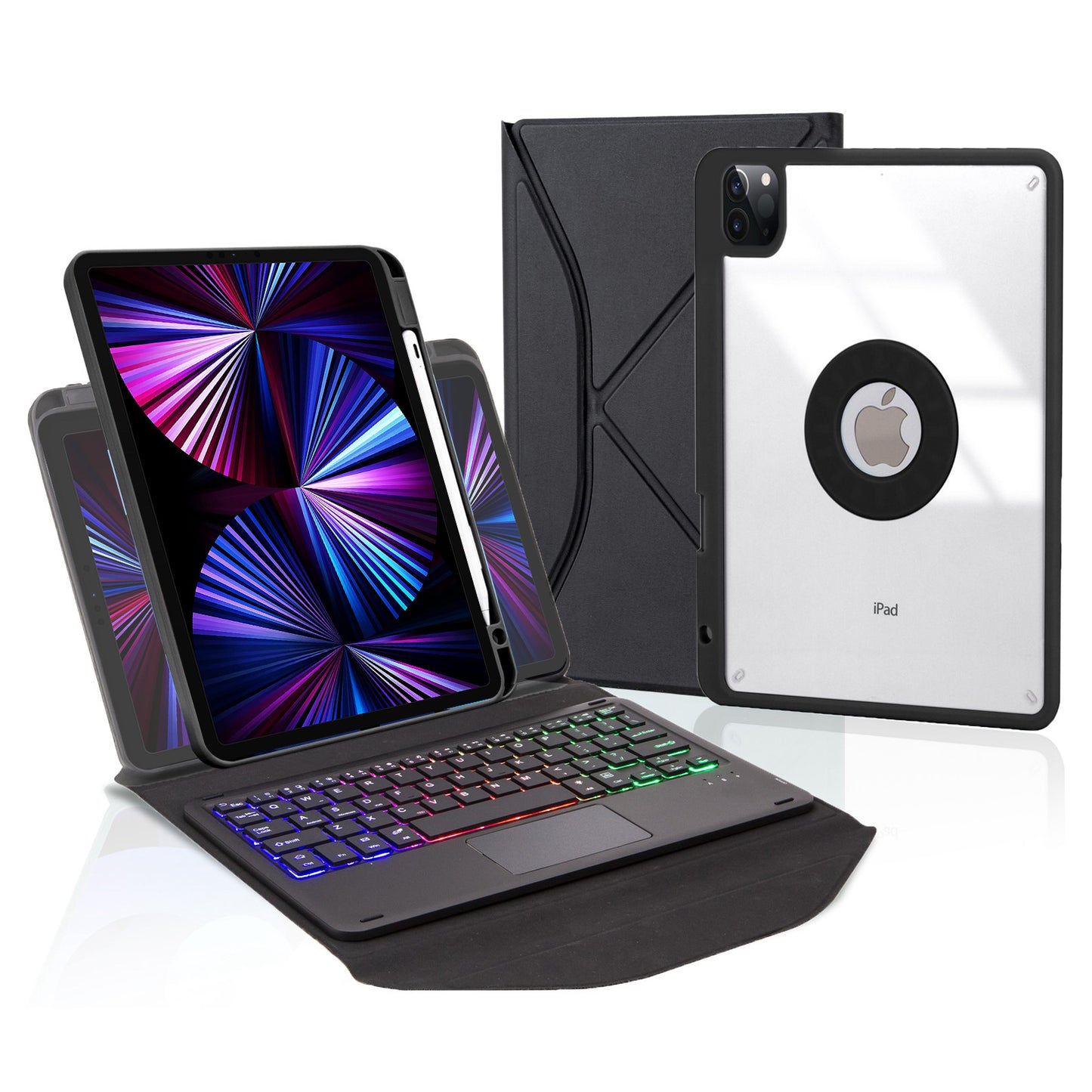 Z11B-AS For iPad Pro 11-inch (2018)/(2020)/(2021) Detachable Bluetooth Keyboard Case with TouchPad/3-Color Backlit Anti-Drop Protective Tablet Cover with Pencil Slot