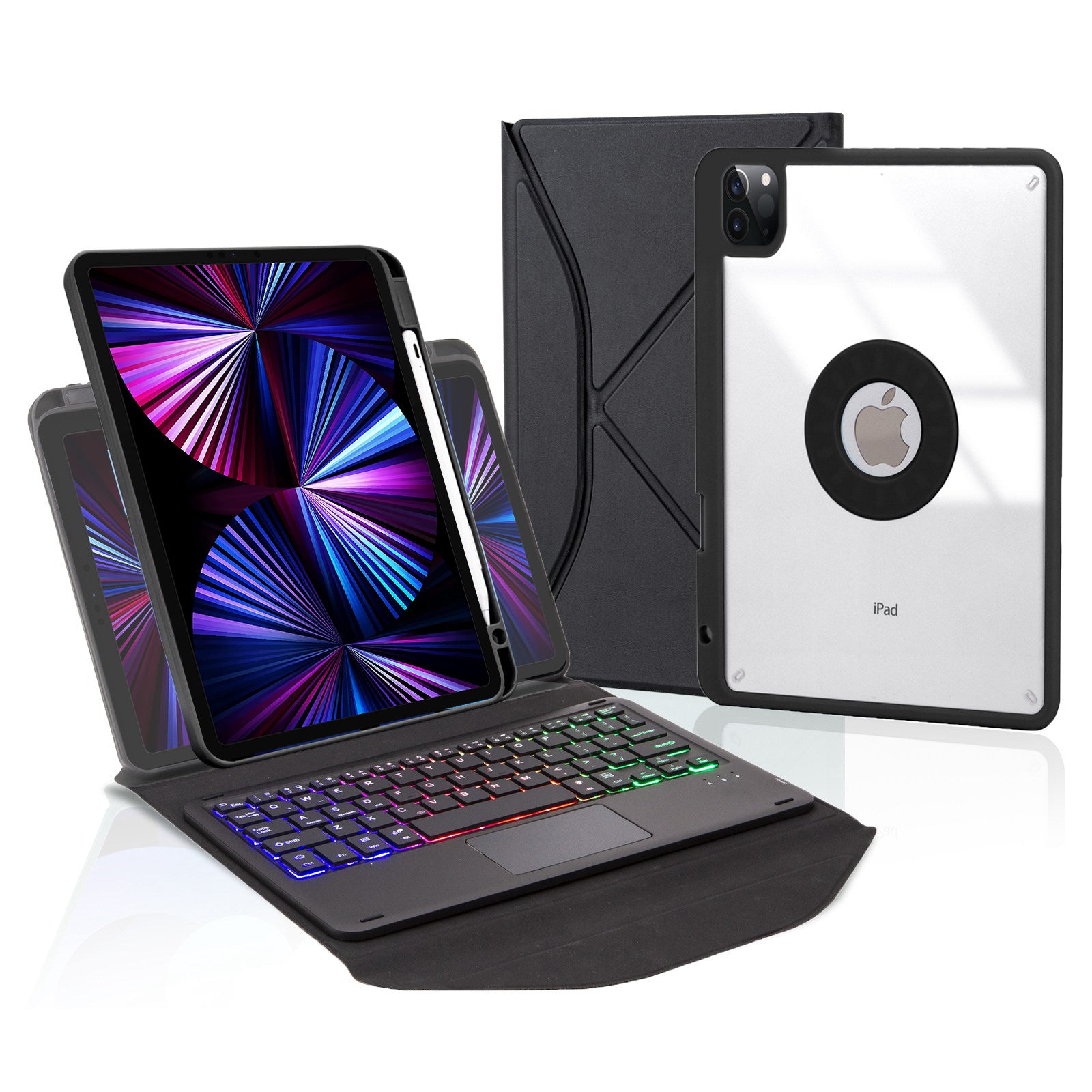 Z11B-AS For iPad Pro 11-inch (2018)/(2020)/(2021) Detachable Bluetooth Keyboard Case with TouchPad/3-Color Backlit Anti-Drop Protective Tablet Cover with Pencil Slot