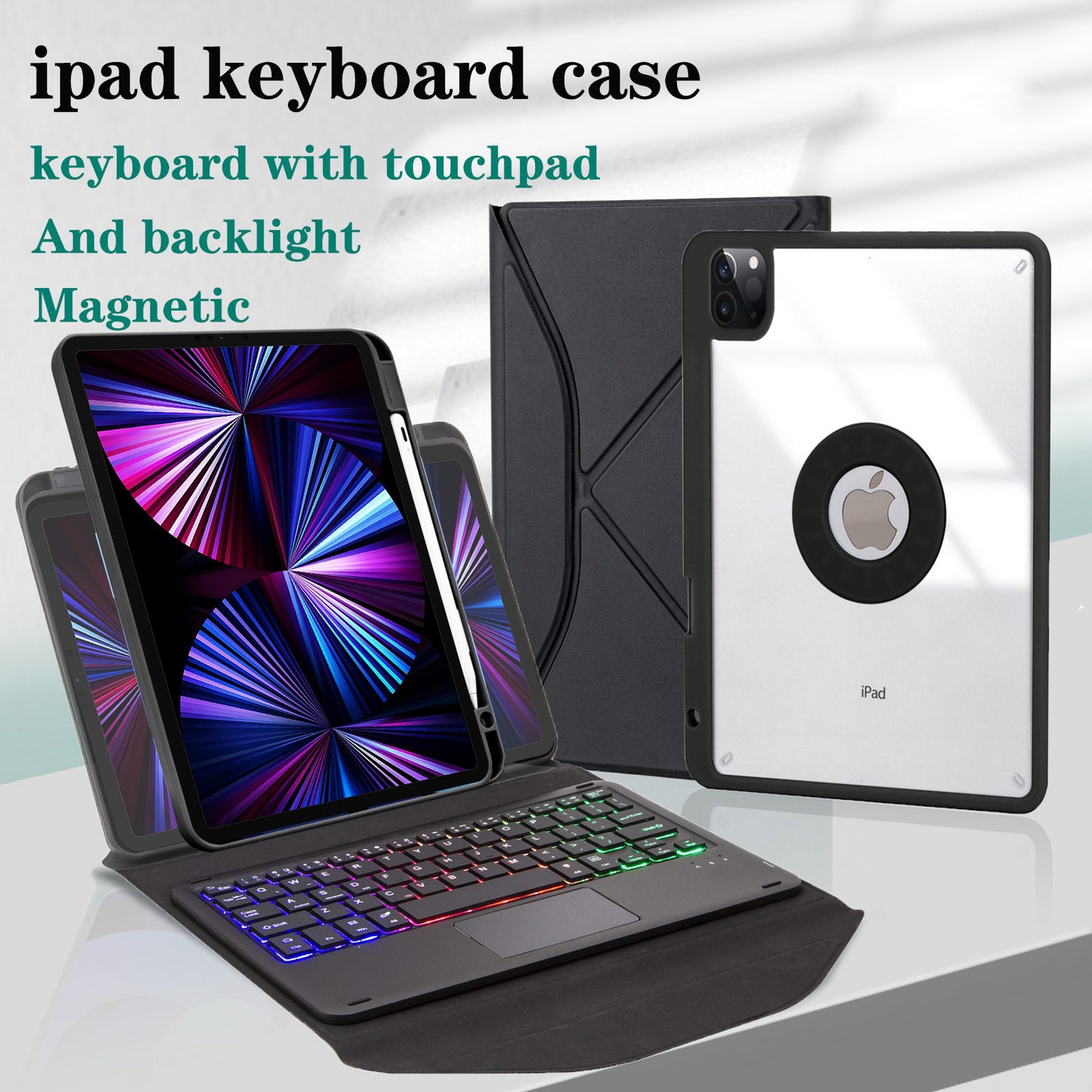 Z11B-AS For iPad Pro 11-inch (2018)/(2020)/(2021) Detachable Bluetooth Keyboard Case with TouchPad/3-Color Backlit Anti-Drop Protective Tablet Cover with Pencil Slot