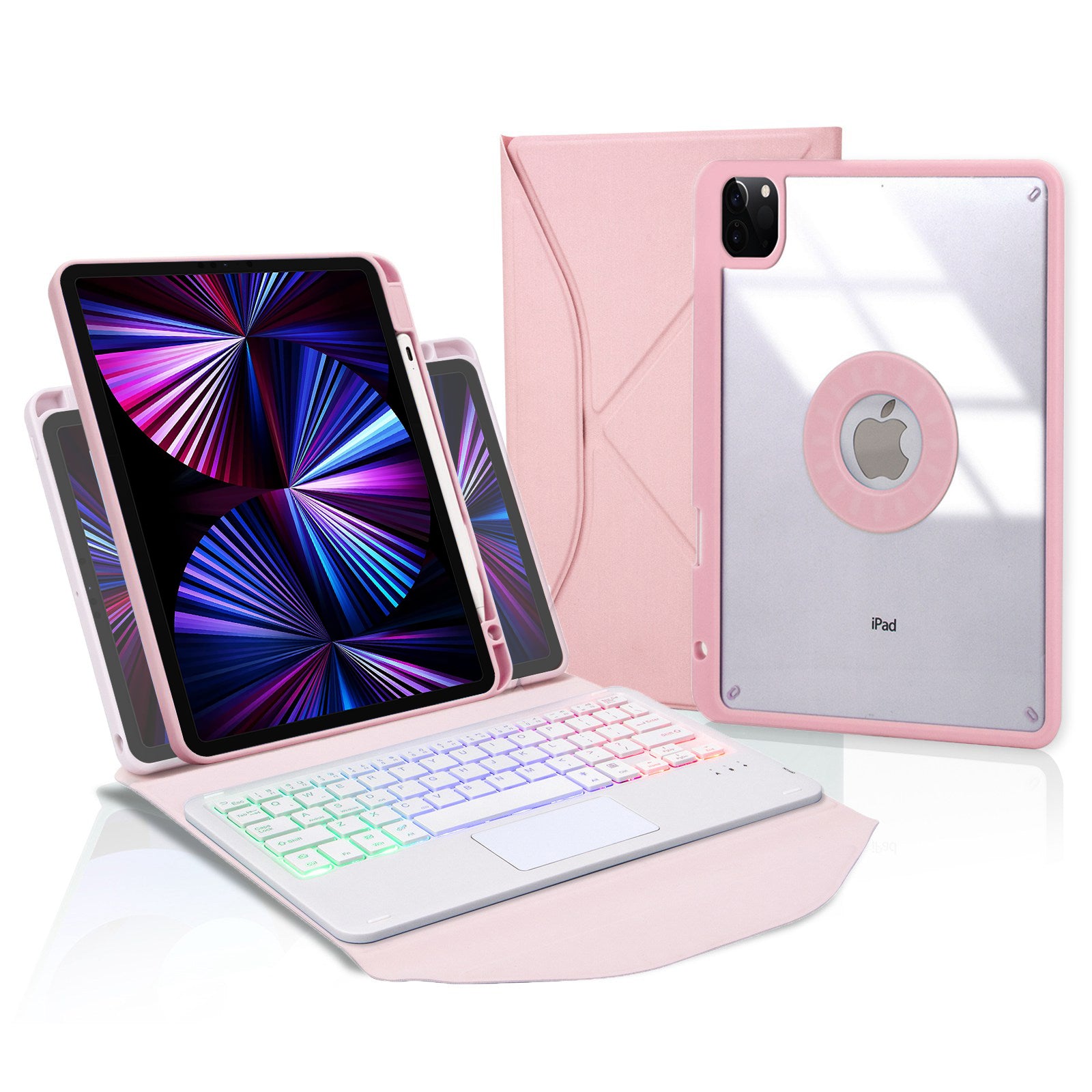 Z11B-AS For iPad Pro 11-inch (2018)/(2020)/(2021) Detachable Bluetooth Keyboard Case with TouchPad/3-Color Backlit Anti-Drop Protective Tablet Cover with Pencil Slot