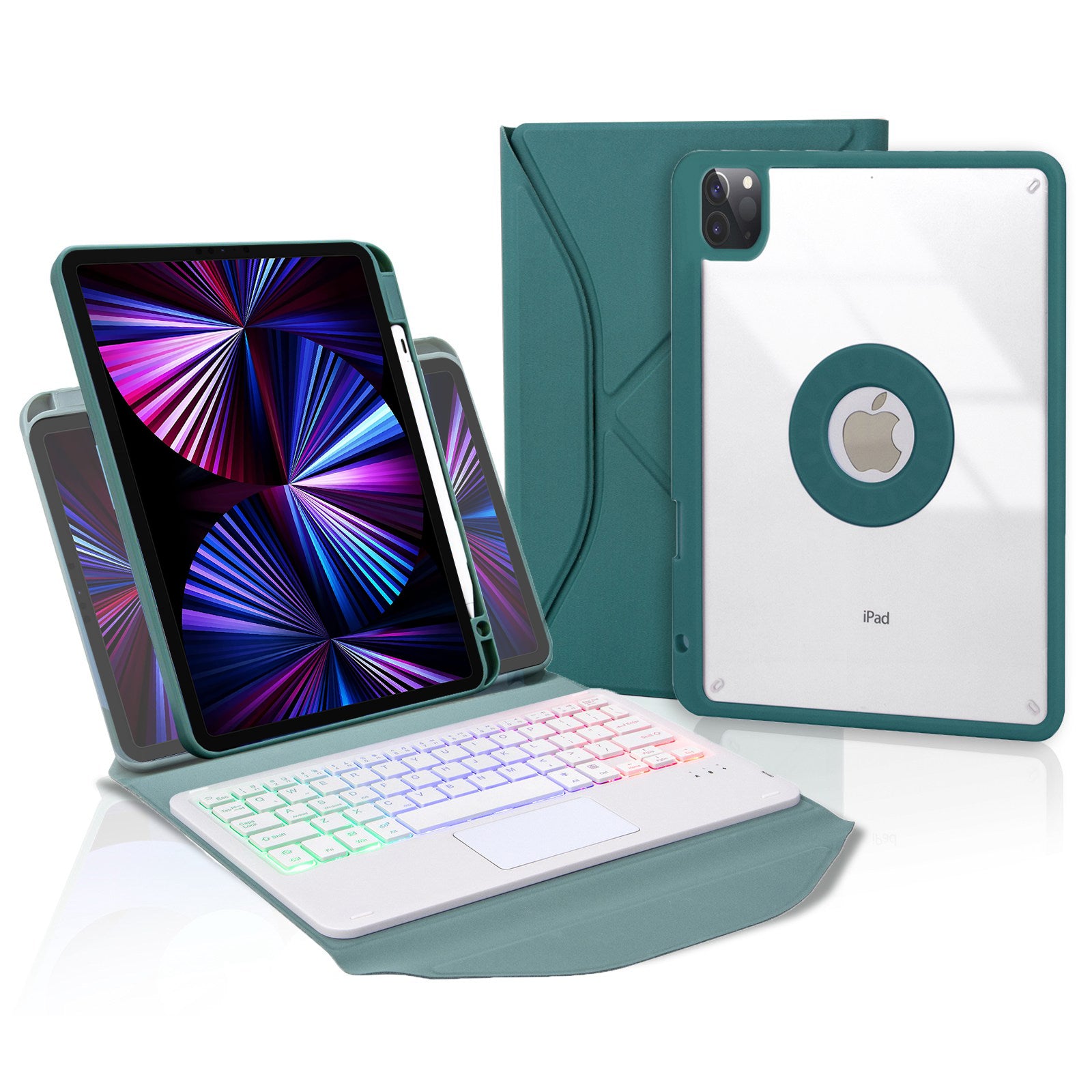 Z11B-AS For iPad Pro 11-inch (2018)/(2020)/(2021) Detachable Bluetooth Keyboard Case with TouchPad/3-Color Backlit Anti-Drop Protective Tablet Cover with Pencil Slot