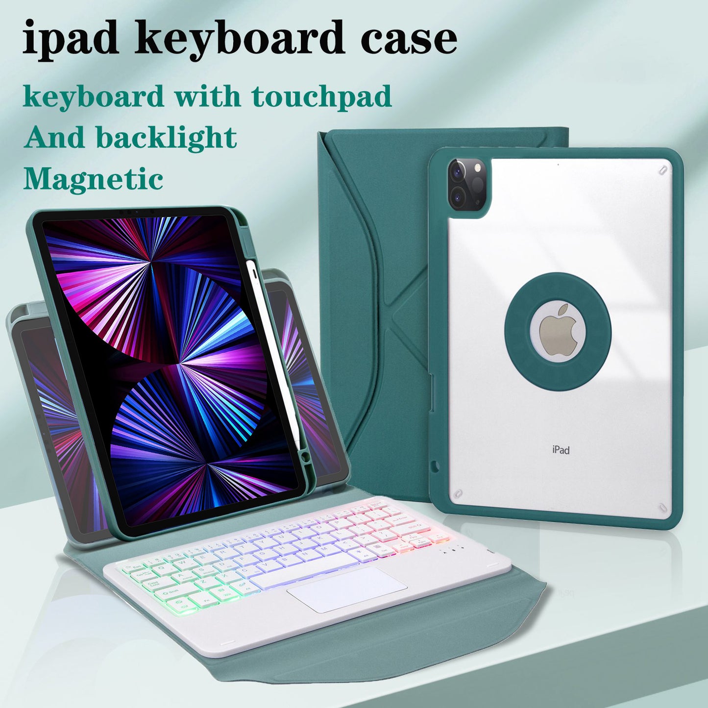 Z11B-AS For iPad Pro 11-inch (2018)/(2020)/(2021) Detachable Bluetooth Keyboard Case with TouchPad/3-Color Backlit Anti-Drop Protective Tablet Cover with Pencil Slot