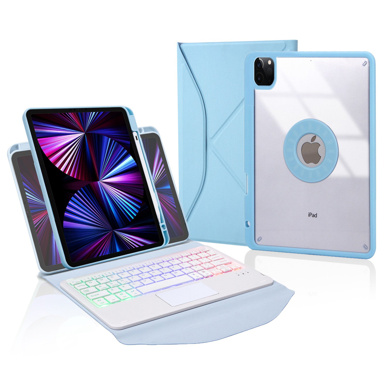 Z11B-AS For iPad Pro 11-inch (2018)/(2020)/(2021) Detachable Bluetooth Keyboard Case with TouchPad/3-Color Backlit Anti-Drop Protective Tablet Cover with Pencil Slot
