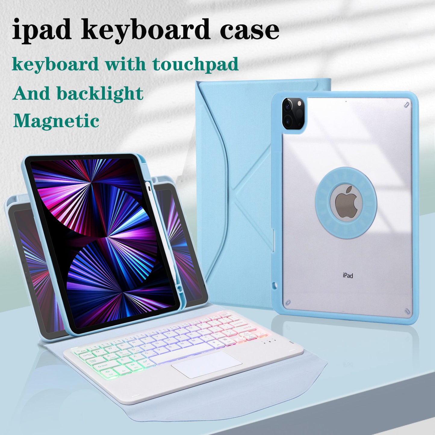 Z11B-AS For iPad Pro 11-inch (2018)/(2020)/(2021) Detachable Bluetooth Keyboard Case with TouchPad/3-Color Backlit Anti-Drop Protective Tablet Cover with Pencil Slot