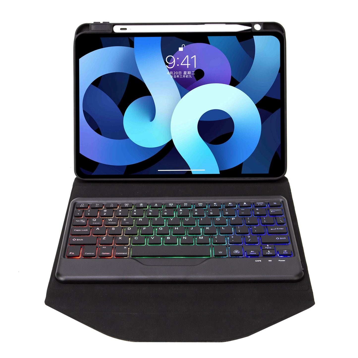 Z098BS For iPad Air (2020)/(2022) Detachable Bluetooth Keyboard with 3-Color Backlit Protective Cover Anti-Drop Tablet Case with Pencil Slot
