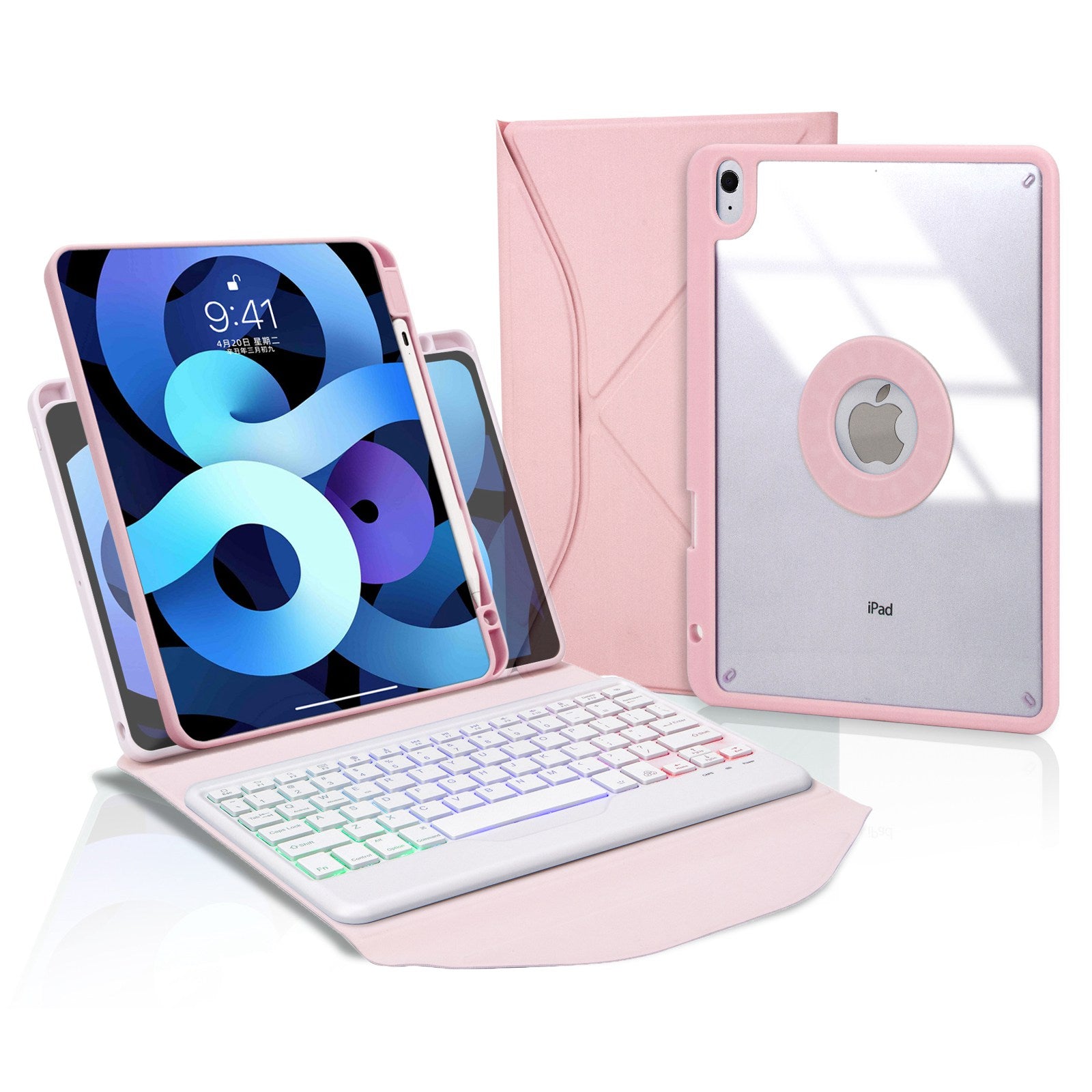 Z098BS For iPad Air (2020)/(2022) Detachable Bluetooth Keyboard with 3-Color Backlit Protective Cover Anti-Drop Tablet Case with Pencil Slot