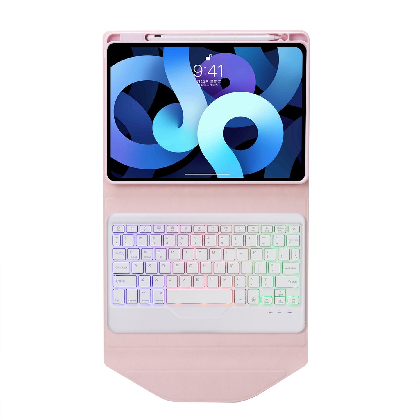 Z098BS For iPad Air (2020)/(2022) Detachable Bluetooth Keyboard with 3-Color Backlit Protective Cover Anti-Drop Tablet Case with Pencil Slot