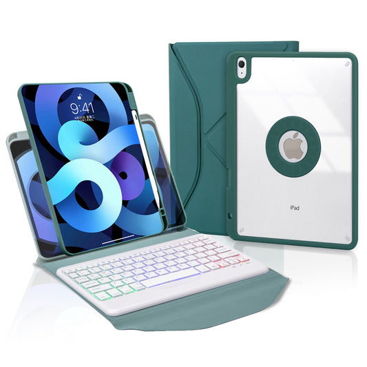 Z098BS For iPad Air (2020)/(2022) Detachable Bluetooth Keyboard with 3-Color Backlit Protective Cover Anti-Drop Tablet Case with Pencil Slot