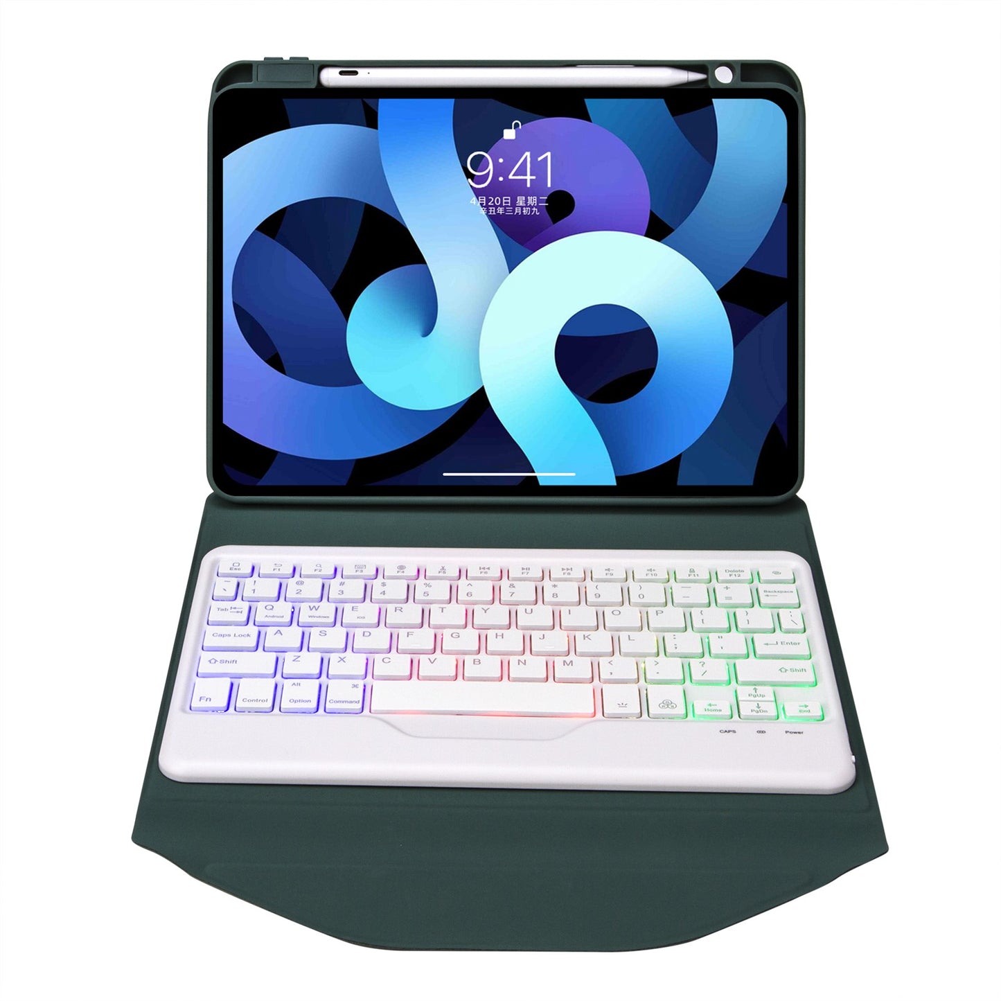 Z098BS For iPad Air (2020)/(2022) Detachable Bluetooth Keyboard with 3-Color Backlit Protective Cover Anti-Drop Tablet Case with Pencil Slot