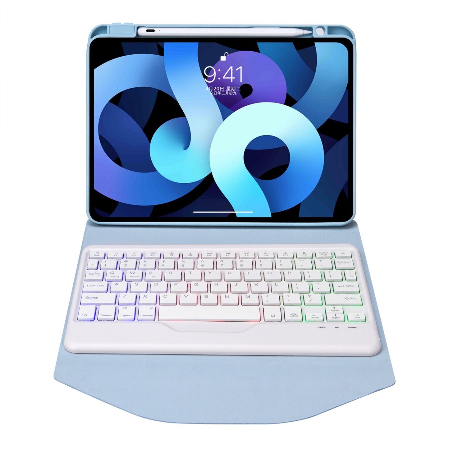 Z098BS For iPad Air (2020)/(2022) Detachable Bluetooth Keyboard with 3-Color Backlit Protective Cover Anti-Drop Tablet Case with Pencil Slot