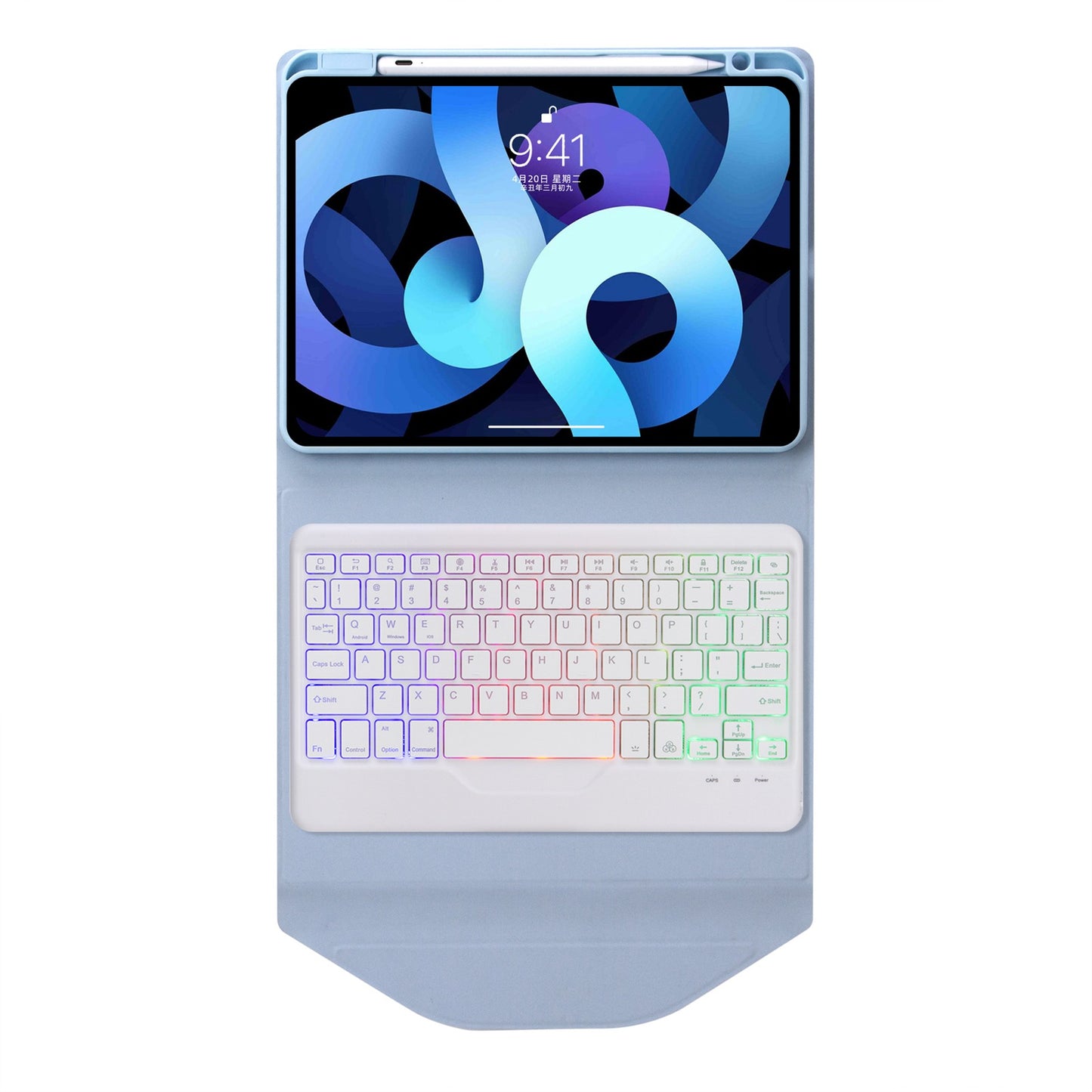 Z098BS For iPad Air (2020)/(2022) Detachable Bluetooth Keyboard with 3-Color Backlit Protective Cover Anti-Drop Tablet Case with Pencil Slot