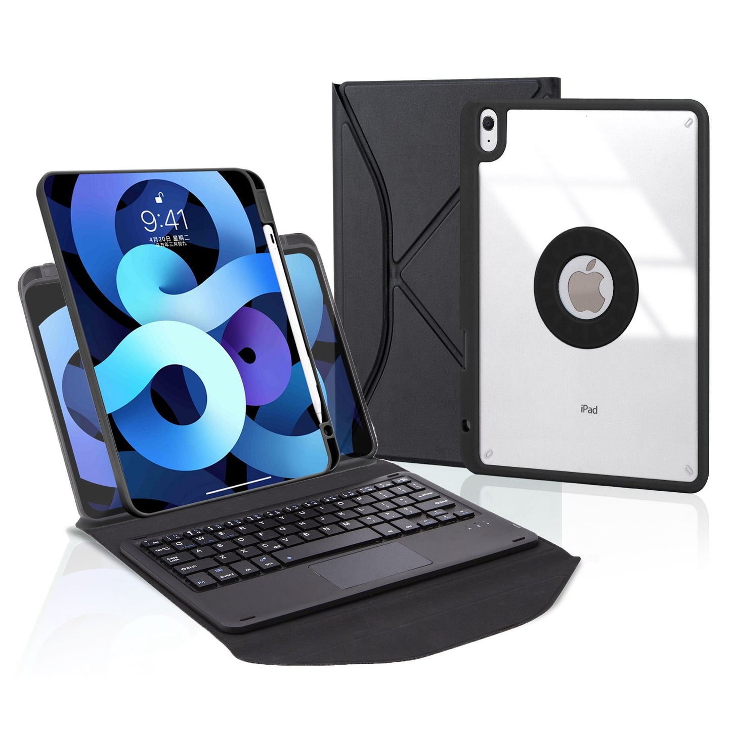 Z098B-A For iPad Air (2020)/(2022) Wireless BT Keyboard Case with TouchPad Scratch-Proof Protective Cover Tablet Case with Pencil Slot