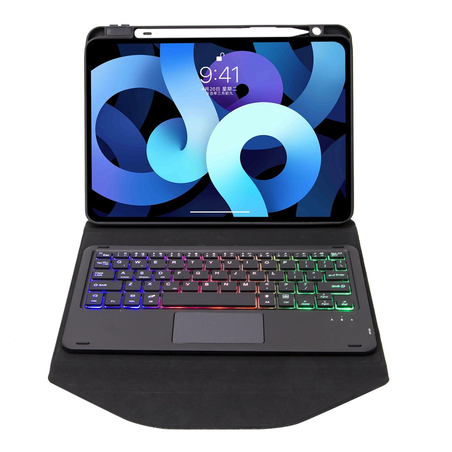 Z098B-AS For iPad Air (2020)/(2022) 3-Color Backlit Bluetooth Keyboard Case with TouchPad Anti-Drop Protective Cover Pencil Slot Design Tablet Case