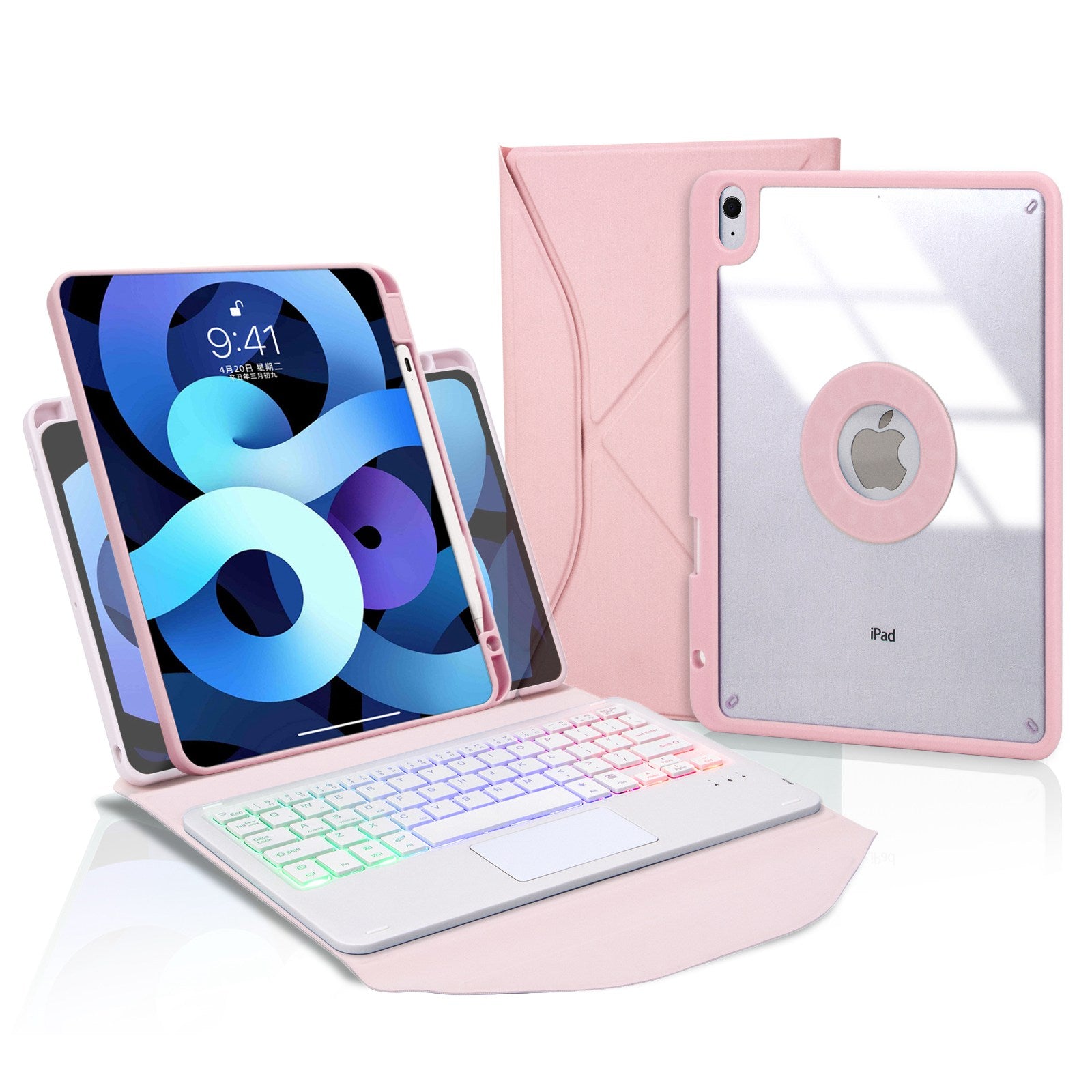 Z098B-AS For iPad Air (2020)/(2022) 3-Color Backlit Bluetooth Keyboard Case with TouchPad Anti-Drop Protective Cover Pencil Slot Design Tablet Case