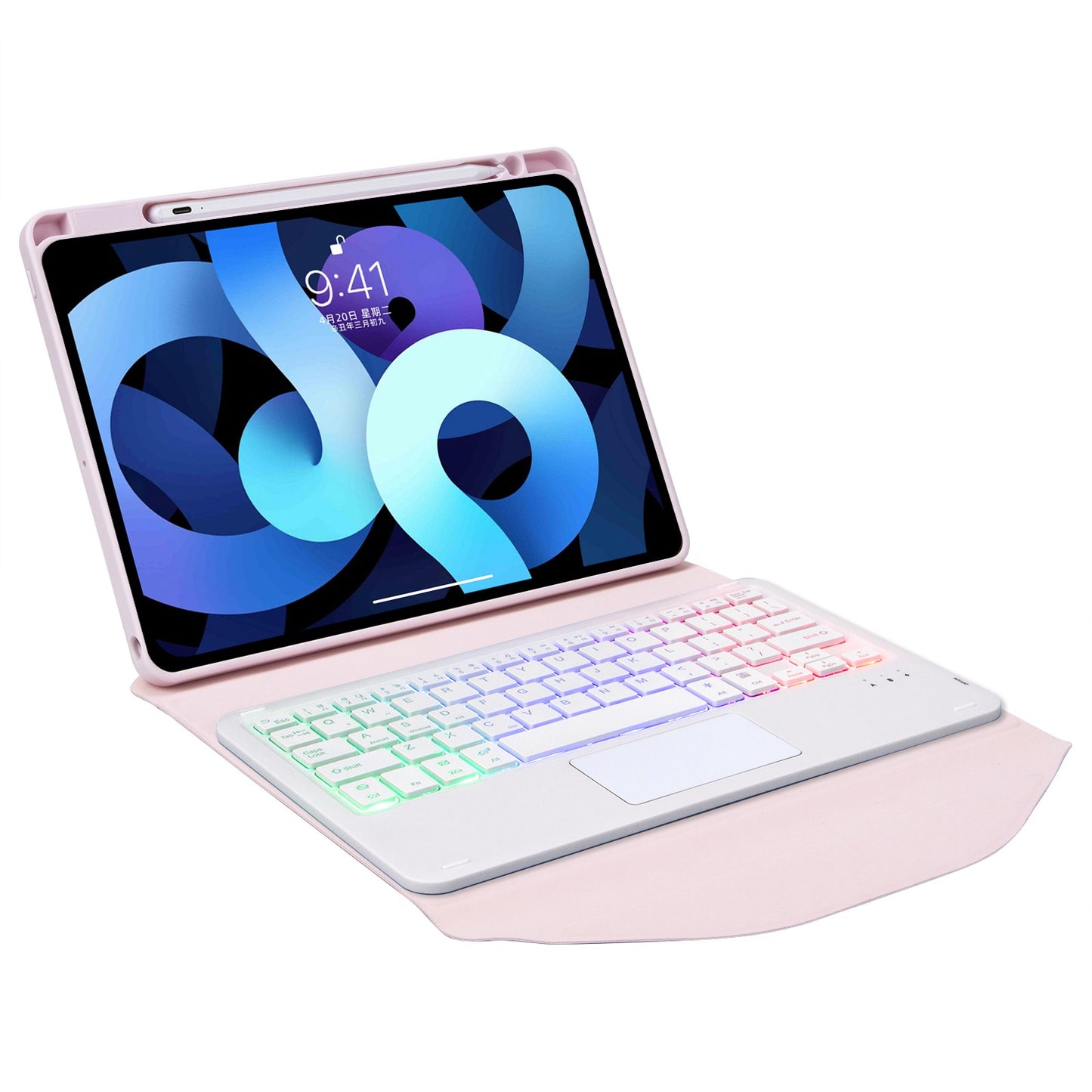 Z098B-AS For iPad Air (2020)/(2022) 3-Color Backlit Bluetooth Keyboard Case with TouchPad Anti-Drop Protective Cover Pencil Slot Design Tablet Case