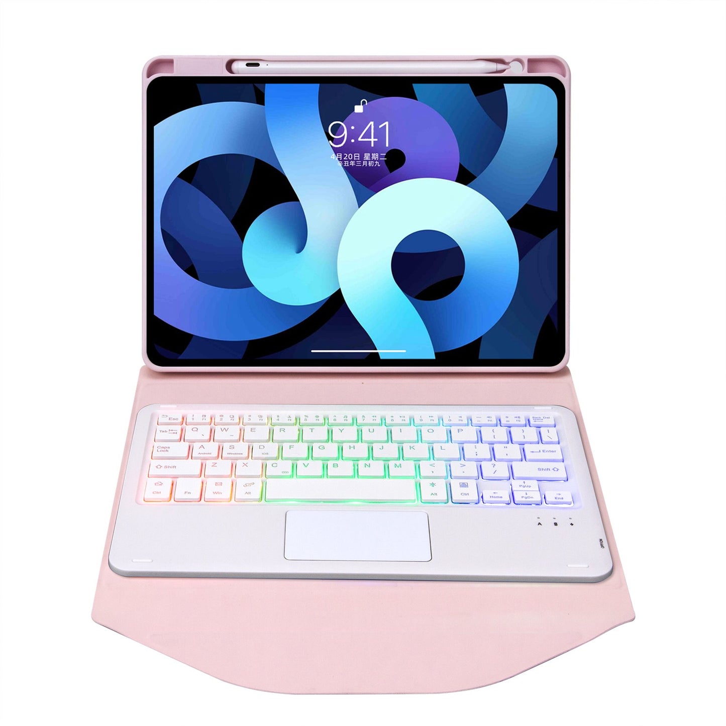 Z098B-AS For iPad Air (2020)/(2022) 3-Color Backlit Bluetooth Keyboard Case with TouchPad Anti-Drop Protective Cover Pencil Slot Design Tablet Case