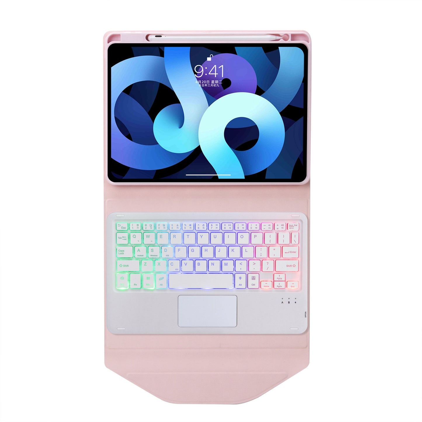 Z098B-AS For iPad Air (2020)/(2022) 3-Color Backlit Bluetooth Keyboard Case with TouchPad Anti-Drop Protective Cover Pencil Slot Design Tablet Case