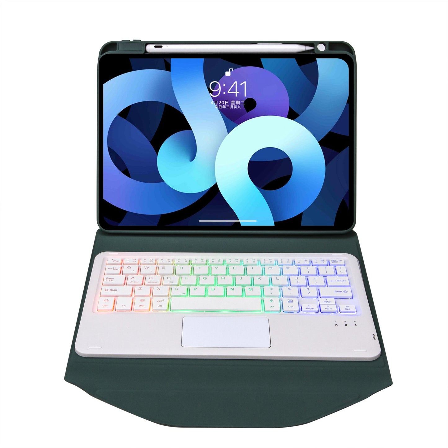 Z098B-AS For iPad Air (2020)/(2022) 3-Color Backlit Bluetooth Keyboard Case with TouchPad Anti-Drop Protective Cover Pencil Slot Design Tablet Case