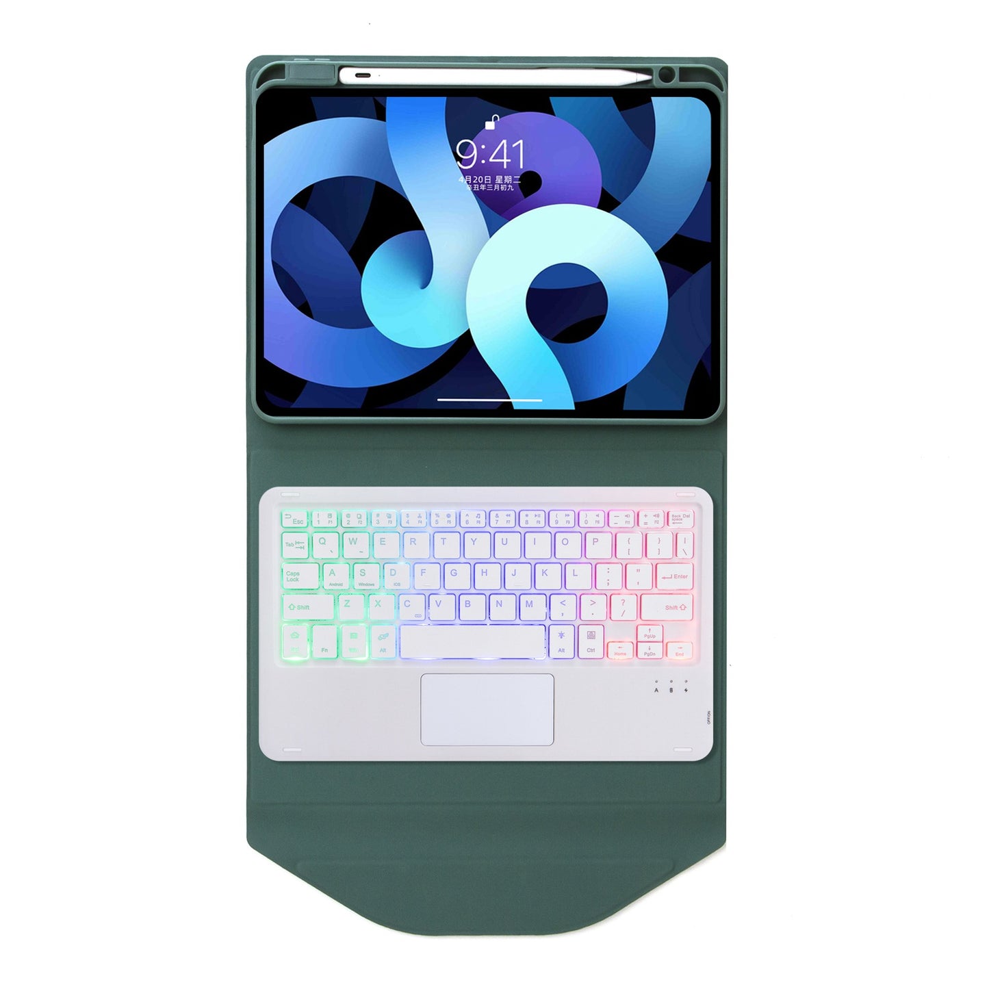 Z098B-AS For iPad Air (2020)/(2022) 3-Color Backlit Bluetooth Keyboard Case with TouchPad Anti-Drop Protective Cover Pencil Slot Design Tablet Case