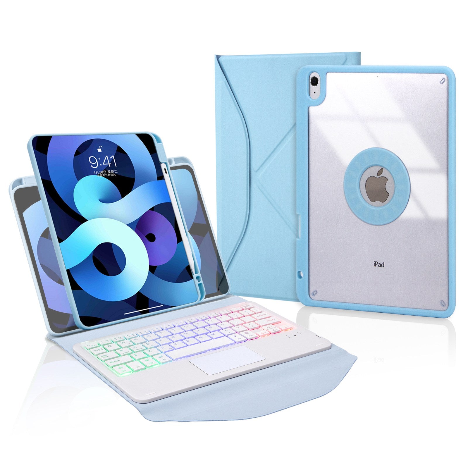 Z098B-AS For iPad Air (2020)/(2022) 3-Color Backlit Bluetooth Keyboard Case with TouchPad Anti-Drop Protective Cover Pencil Slot Design Tablet Case