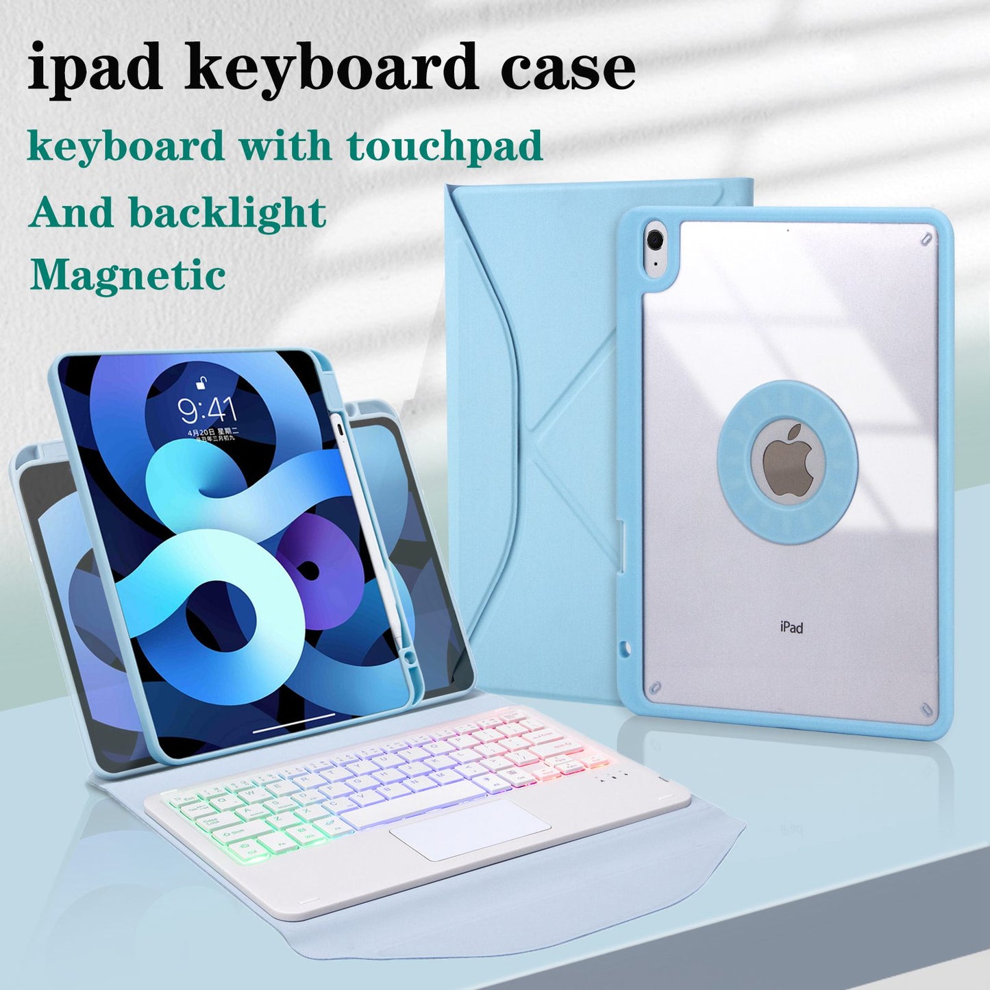 Z098B-AS For iPad Air (2020)/(2022) 3-Color Backlit Bluetooth Keyboard Case with TouchPad Anti-Drop Protective Cover Pencil Slot Design Tablet Case