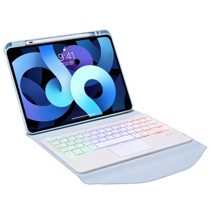 Z098B-AS For iPad Air (2020)/(2022) 3-Color Backlit Bluetooth Keyboard Case with TouchPad Anti-Drop Protective Cover Pencil Slot Design Tablet Case
