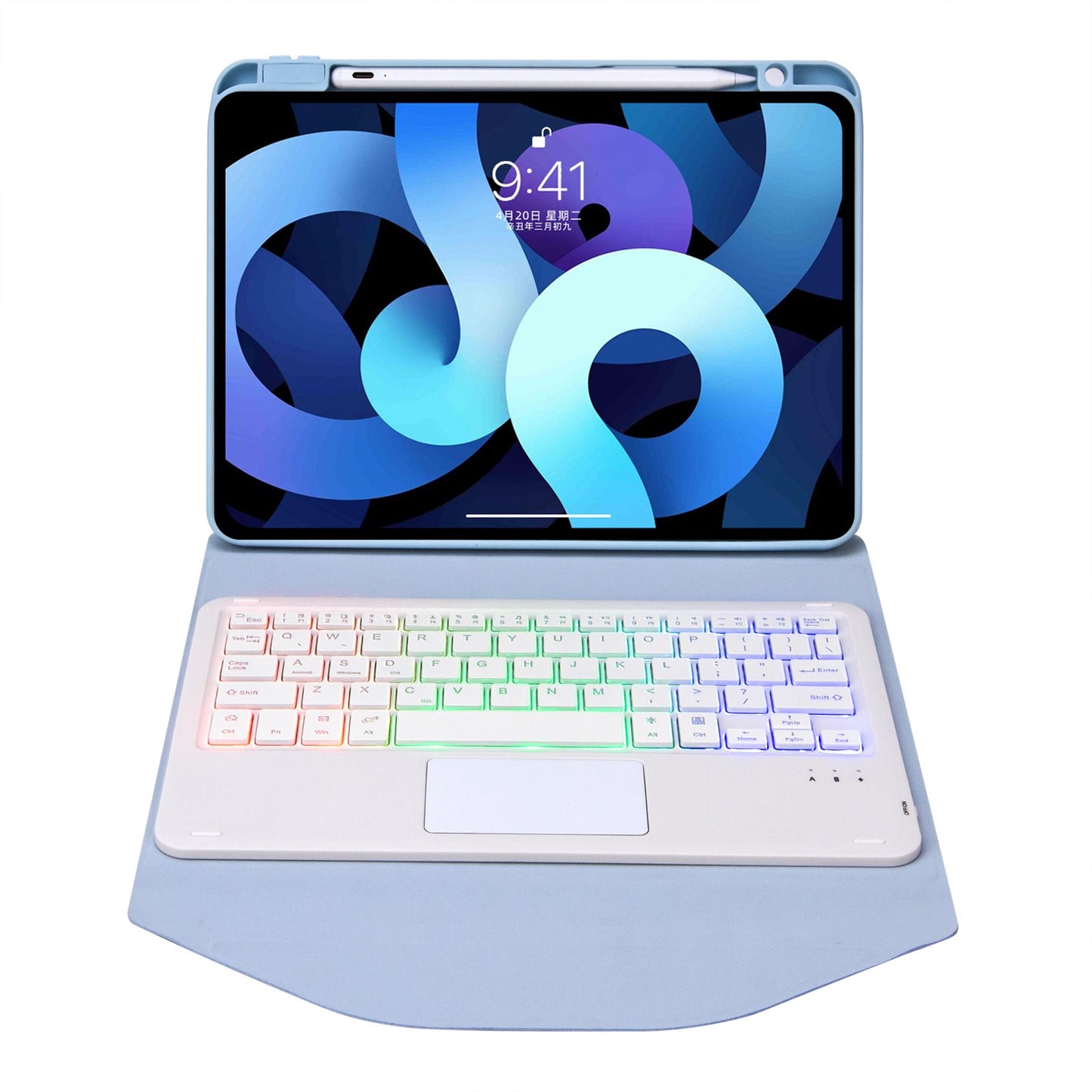 Z098B-AS For iPad Air (2020)/(2022) 3-Color Backlit Bluetooth Keyboard Case with TouchPad Anti-Drop Protective Cover Pencil Slot Design Tablet Case