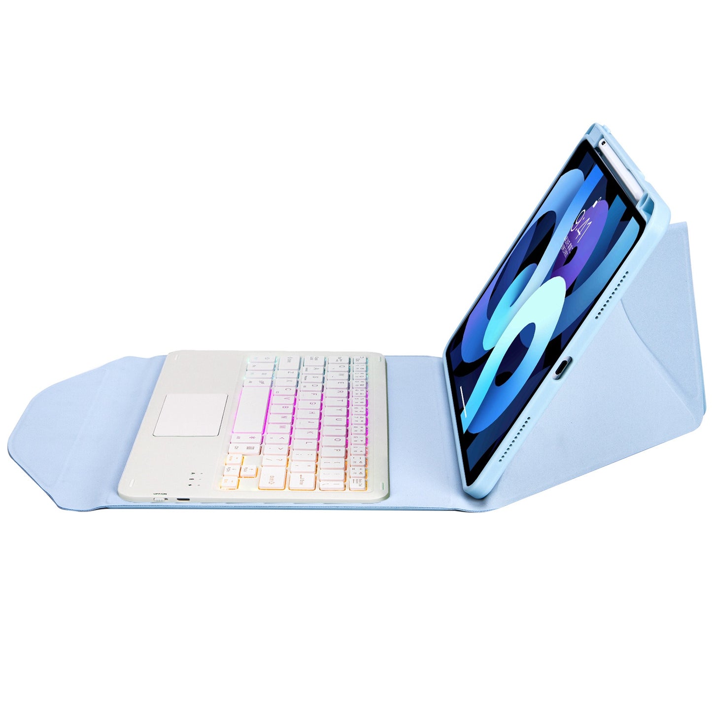 Z098B-AS For iPad Air (2020)/(2022) 3-Color Backlit Bluetooth Keyboard Case with TouchPad Anti-Drop Protective Cover Pencil Slot Design Tablet Case