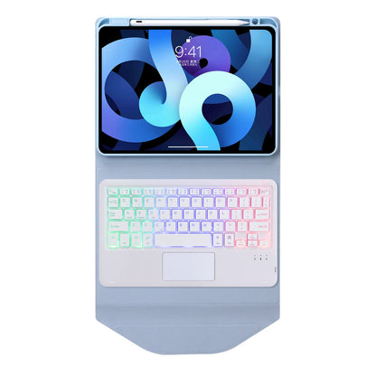 Z098B-AS For iPad Air (2020)/(2022) 3-Color Backlit Bluetooth Keyboard Case with TouchPad Anti-Drop Protective Cover Pencil Slot Design Tablet Case