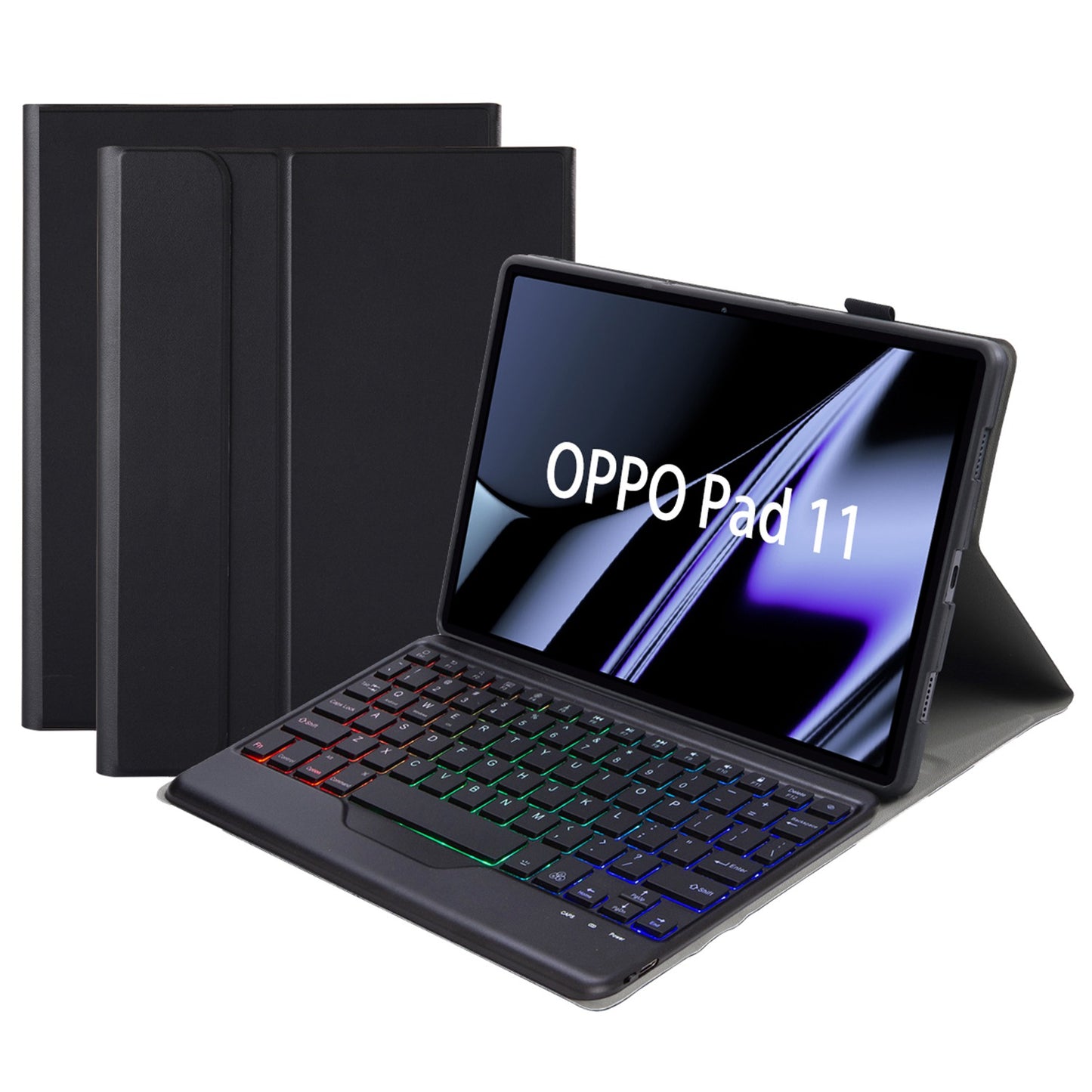 OP11-BS For Oppo Pad 11-inch Detachable Bluetooth Keyboard Case with 3-Color Backlit PU Leather+TPU Protective Cover