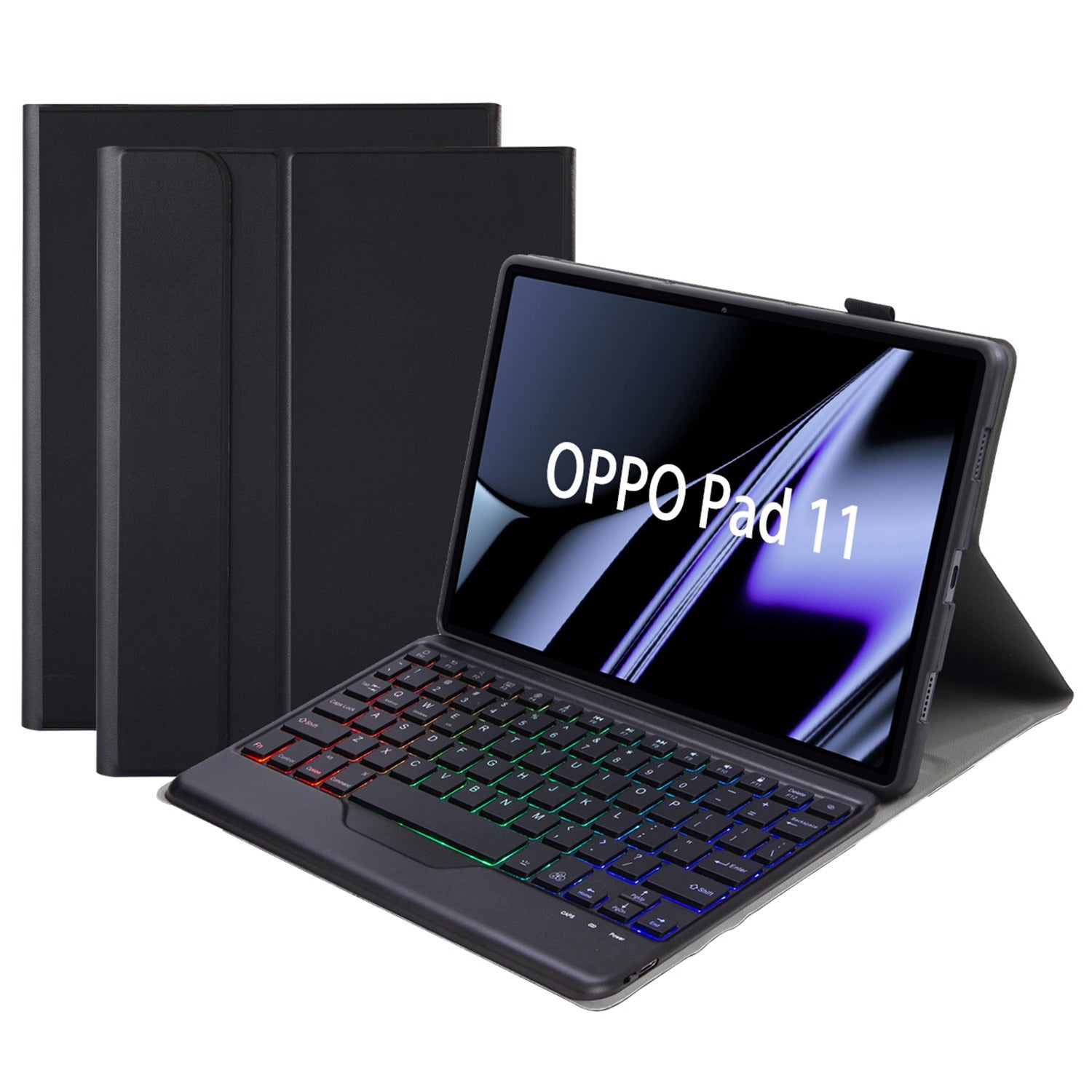 OP11-BS For Oppo Pad 11-inch Detachable Bluetooth Keyboard Case with 3-Color Backlit PU Leather+TPU Protective Cover