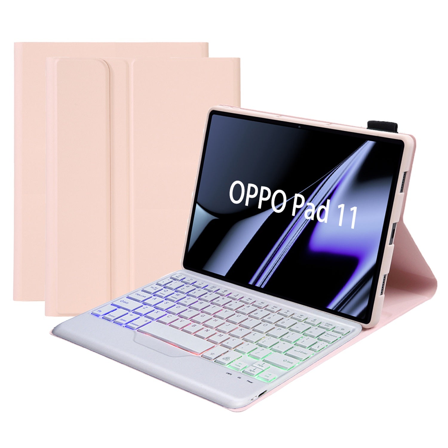 OP11-BS For Oppo Pad 11-inch Detachable Bluetooth Keyboard Case with 3-Color Backlit PU Leather+TPU Protective Cover