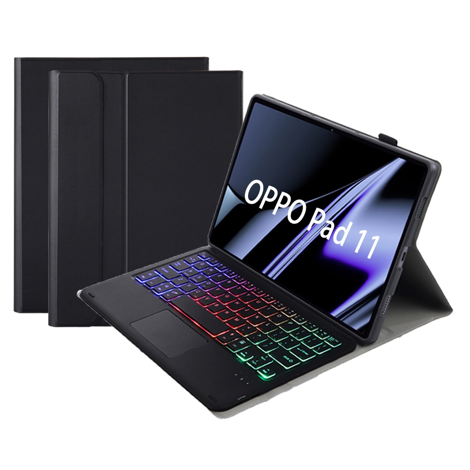 OP11-AS For Oppo Pad 11-inch PU Leather Protective Case + Detachable Bluetooth Keyboard with 3-Color Backlit  / TouchPad