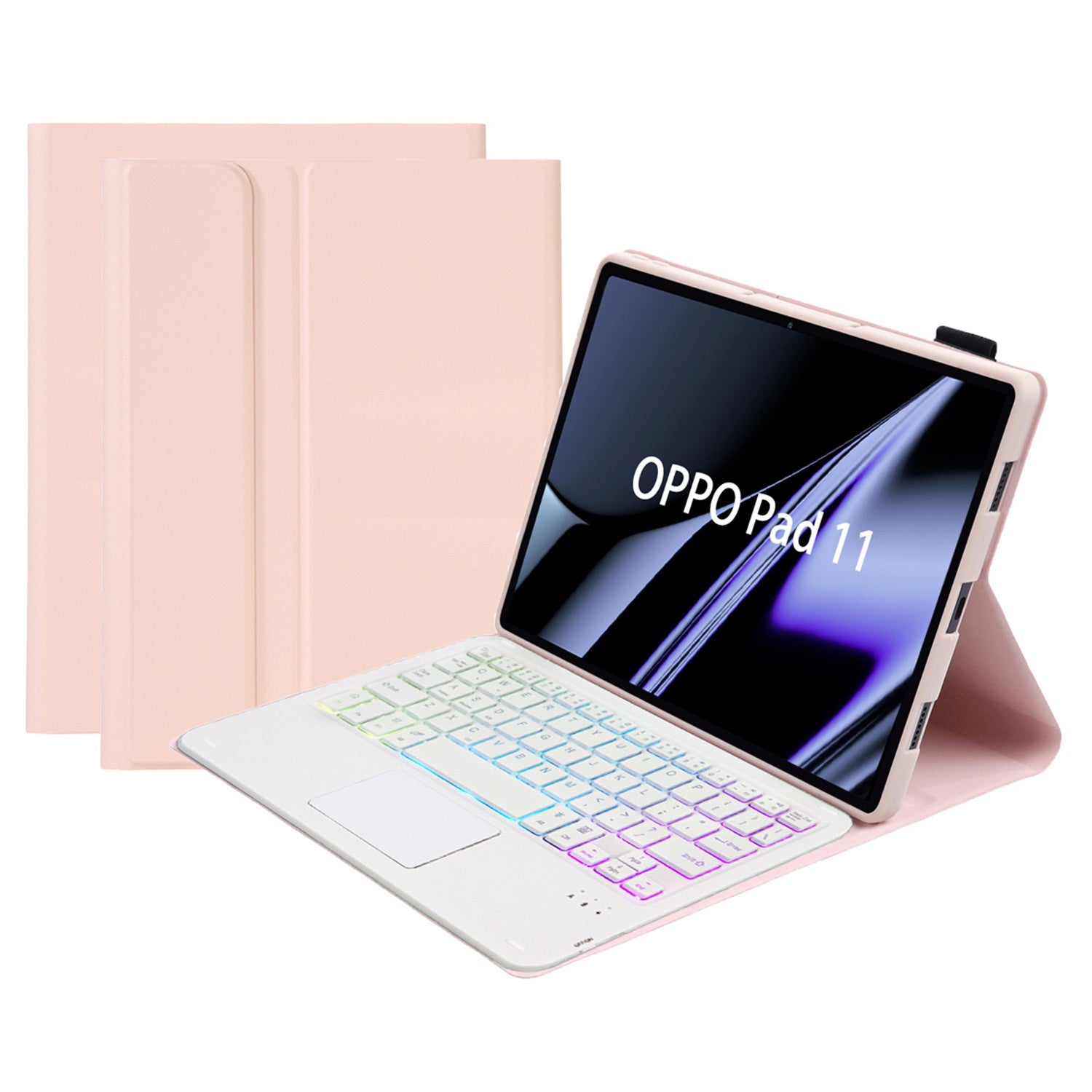 OP11-AS For Oppo Pad 11-inch PU Leather Protective Case + Detachable Bluetooth Keyboard with 3-Color Backlit  / TouchPad
