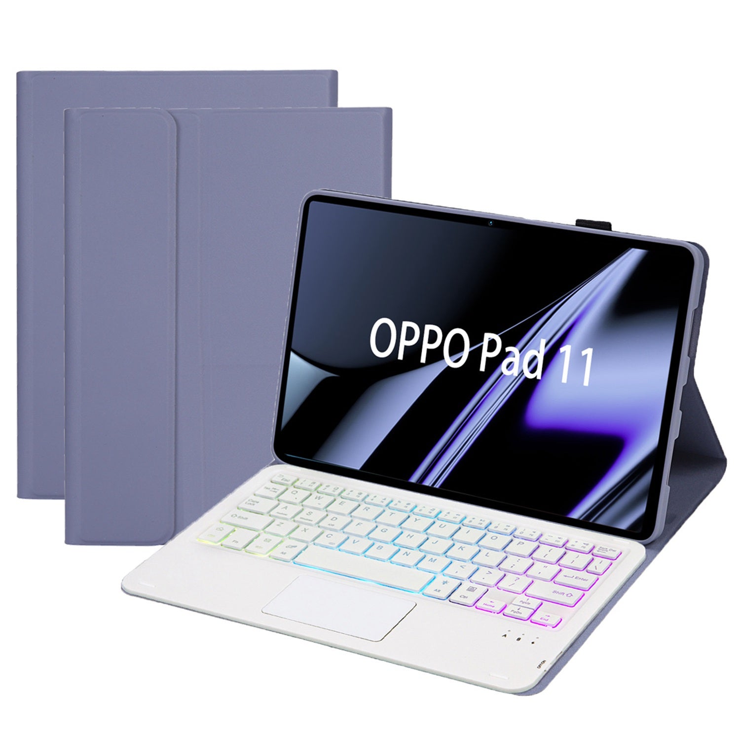 OP11-AS For Oppo Pad 11-inch PU Leather Protective Case + Detachable Bluetooth Keyboard with 3-Color Backlit  / TouchPad