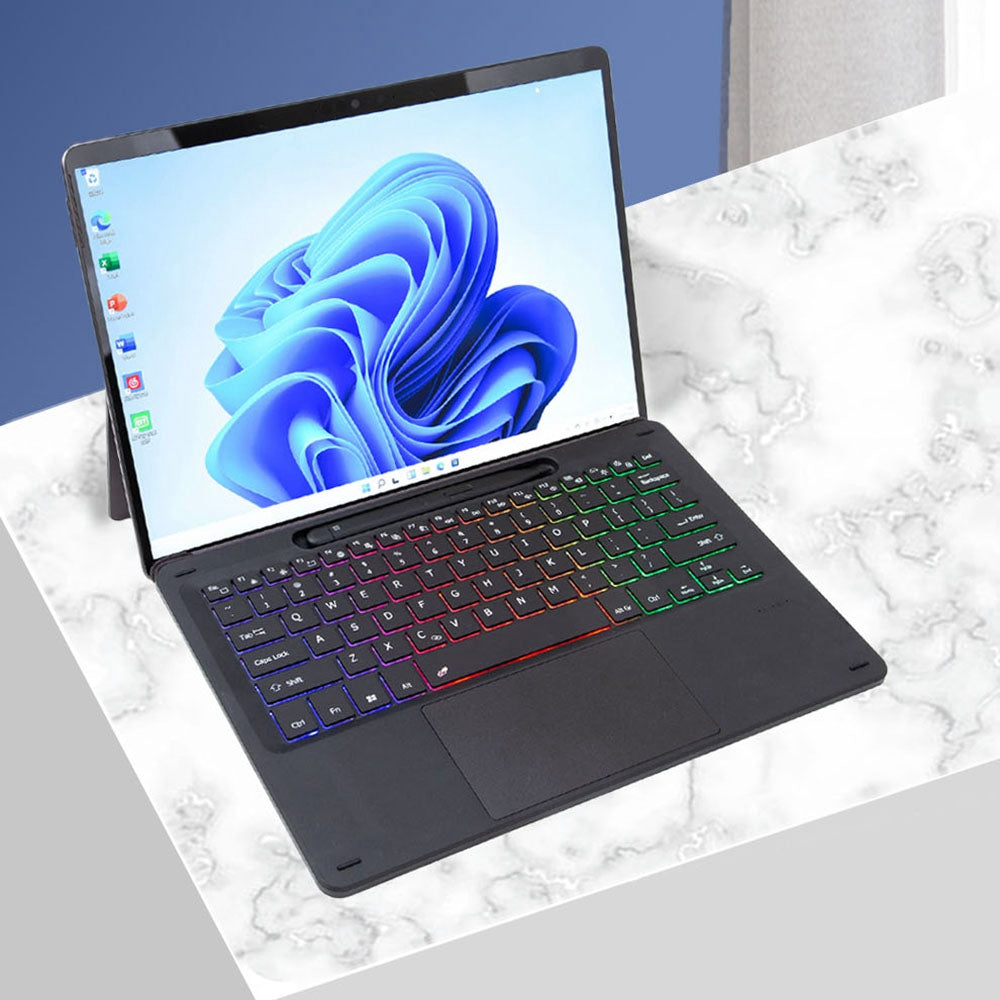 KF17S For Microsoft Surface Pro 8 / Pro X, Bluetooth Keyboard with TouchPad / Pencil Holder 3-Color Backlit Wireless Keyboard