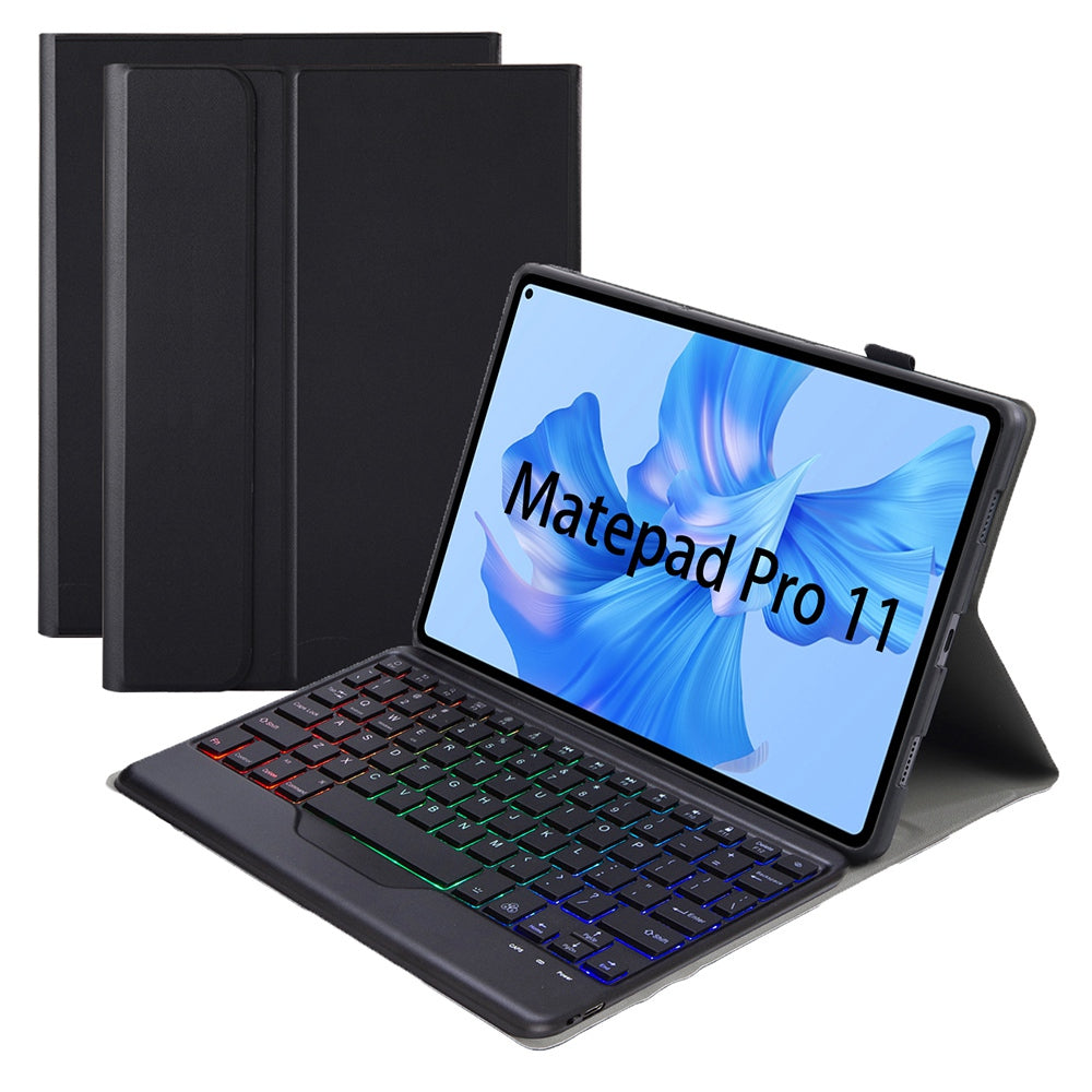 AHW12-BS For Huawei MatePad Pro 11 (2022) Leather Stand Cover Protective Case with Detachable Tri-color Backlight Bluetooth Keyboard
