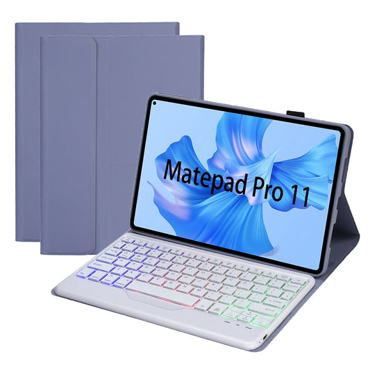 AHW12-BS For Huawei MatePad Pro 11 (2022) Leather Stand Cover Protective Case with Detachable Tri-color Backlight Bluetooth Keyboard