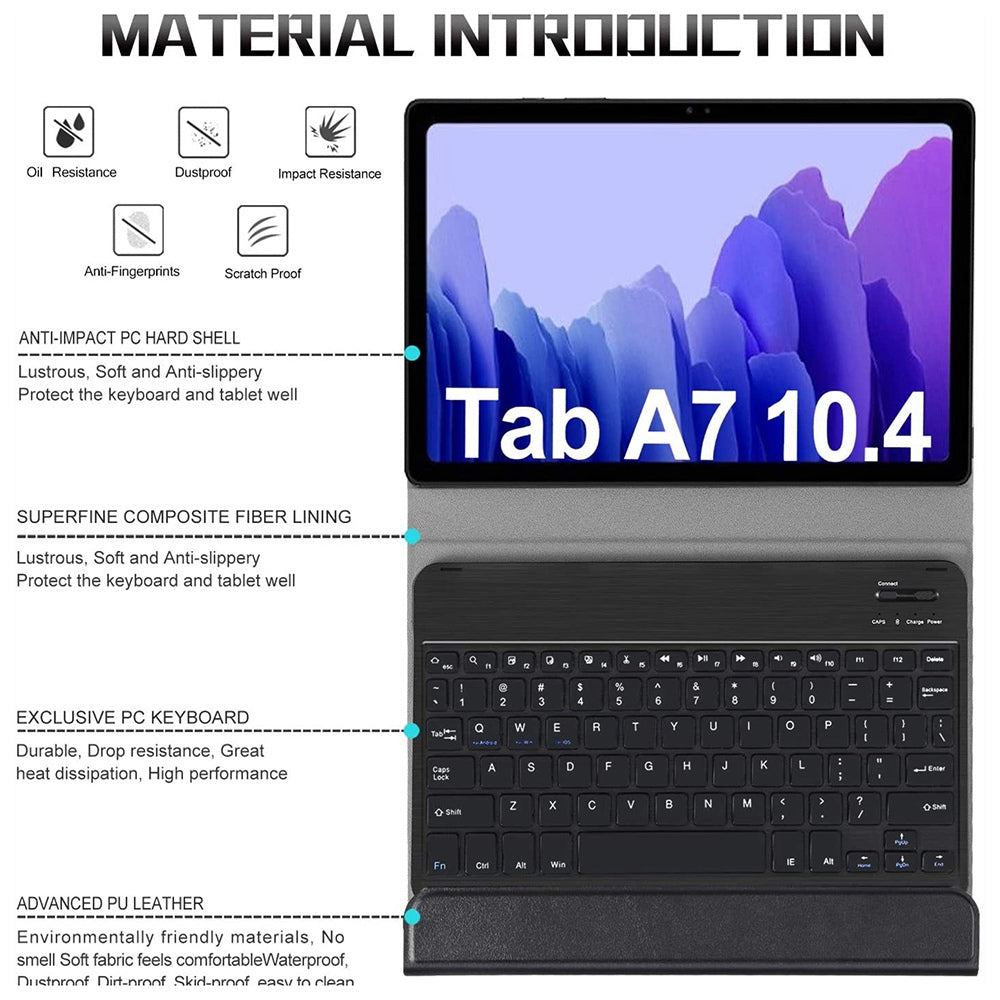 SK-T500D For Samsung Galaxy Tab A7 10.4 (2020) SM-T500 / T505 / T505N / T507 2 in 1 PU Leather Anti-Drop Case + Detachable Bluetooth Keyboard with Colorful Backlit