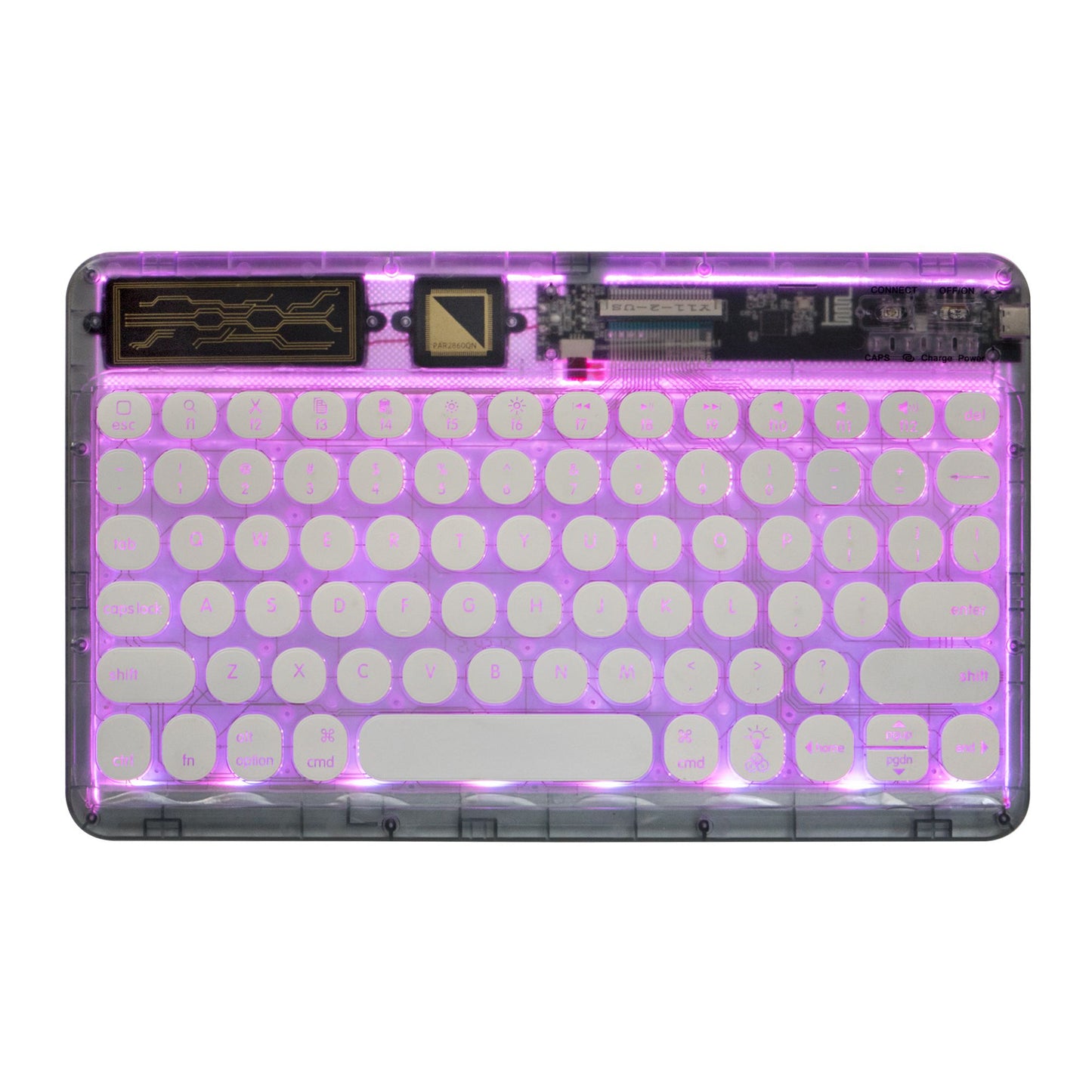 0303D Portable Bluetooth Keyboard Round Keycap Crystal Wireless Keyboard with Colorful Backlit