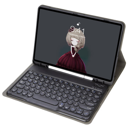 YT07B For iPad Air (2013) / Air 2  /  iPad 9.7-inch (2017) / (2018) / iPad Pro 9.7 inch (2016) Protective Case with Round Keys Bluetooth Keyboard Shockproof Stand Leather Cover with Pen Slot