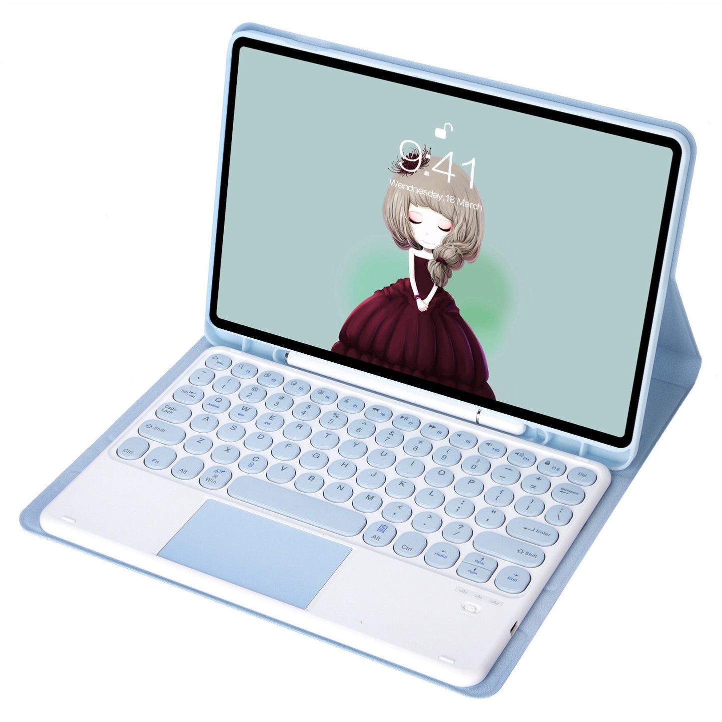 YT102B-A For iPad 10.2 (2019) / (2020) / (2021)  /  iPad Air 10.5 inch (2019)  /  iPad Pro 10.5-inch (2017) Bluetooth Keyboard with TouchPad Shockproof Stand Case with Pen Slot