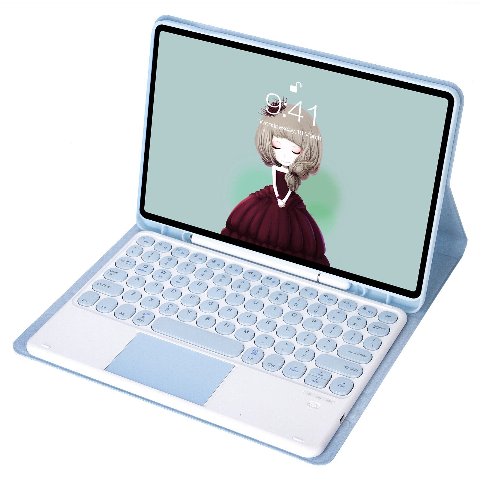 YT102B-A For iPad 10.2 (2019) / (2020) / (2021)  /  iPad Air 10.5 inch (2019)  /  iPad Pro 10.5-inch (2017) Bluetooth Keyboard with TouchPad Shockproof Stand Case with Pen Slot
