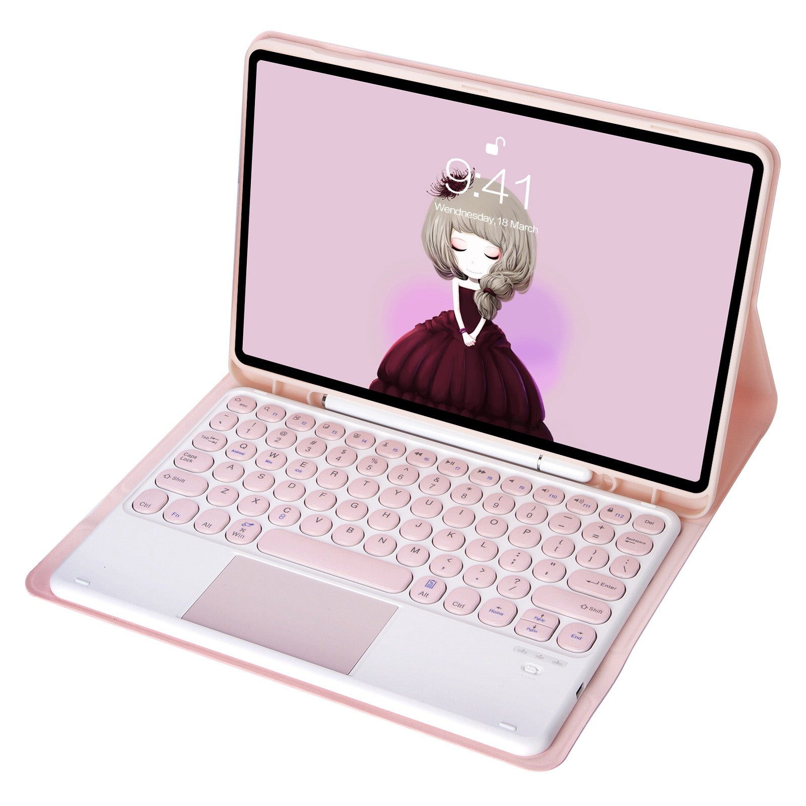 YT102B-A For iPad 10.2 (2019) / (2020) / (2021)  /  iPad Air 10.5 inch (2019)  /  iPad Pro 10.5-inch (2017) Bluetooth Keyboard with TouchPad Shockproof Stand Case with Pen Slot