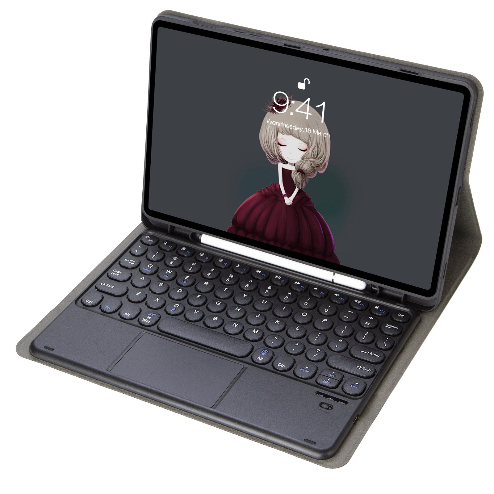 YT098B-A For iPad Air (2020) / (2022) Round Keys Wireless Bluetooth Keyboard with TouchPad, Skin Touch Shockproof Stand Case with Pen Slot
