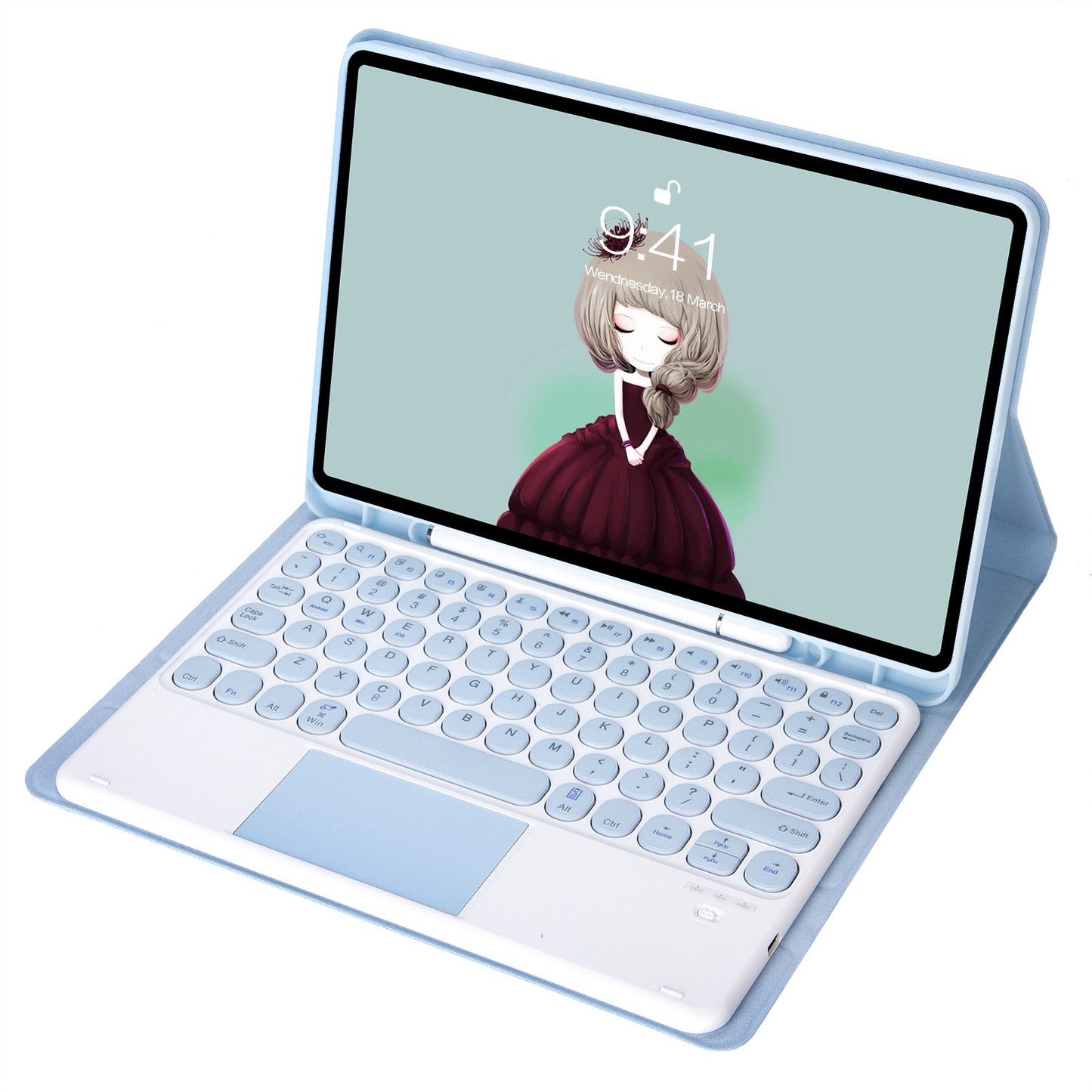 YT098B-A For iPad Air (2020) / (2022) Round Keys Wireless Bluetooth Keyboard with TouchPad, Skin Touch Shockproof Stand Case with Pen Slot