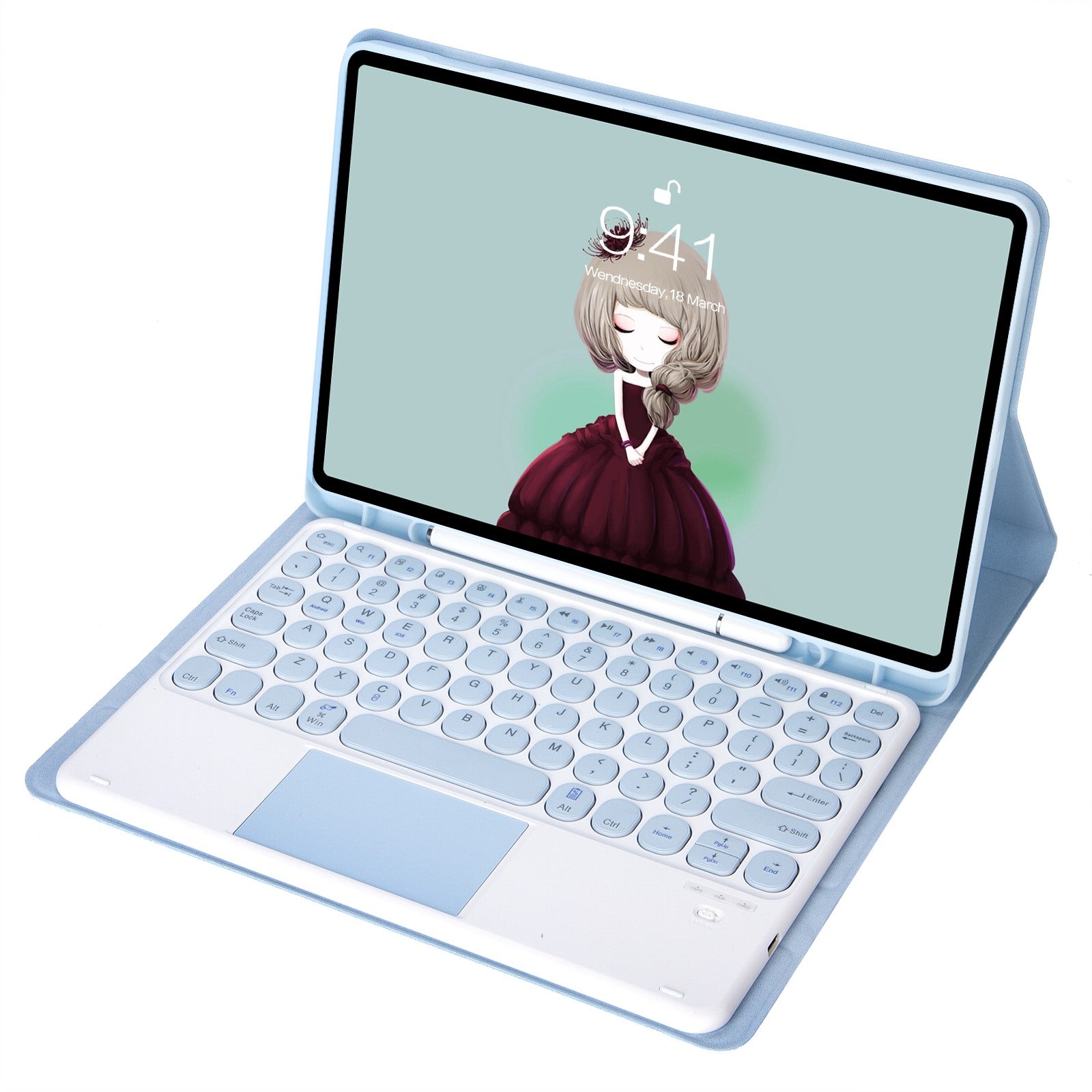 YT098B-A For iPad Air (2020) / (2022) Round Keys Wireless Bluetooth Keyboard with TouchPad, Skin Touch Shockproof Stand Case with Pen Slot